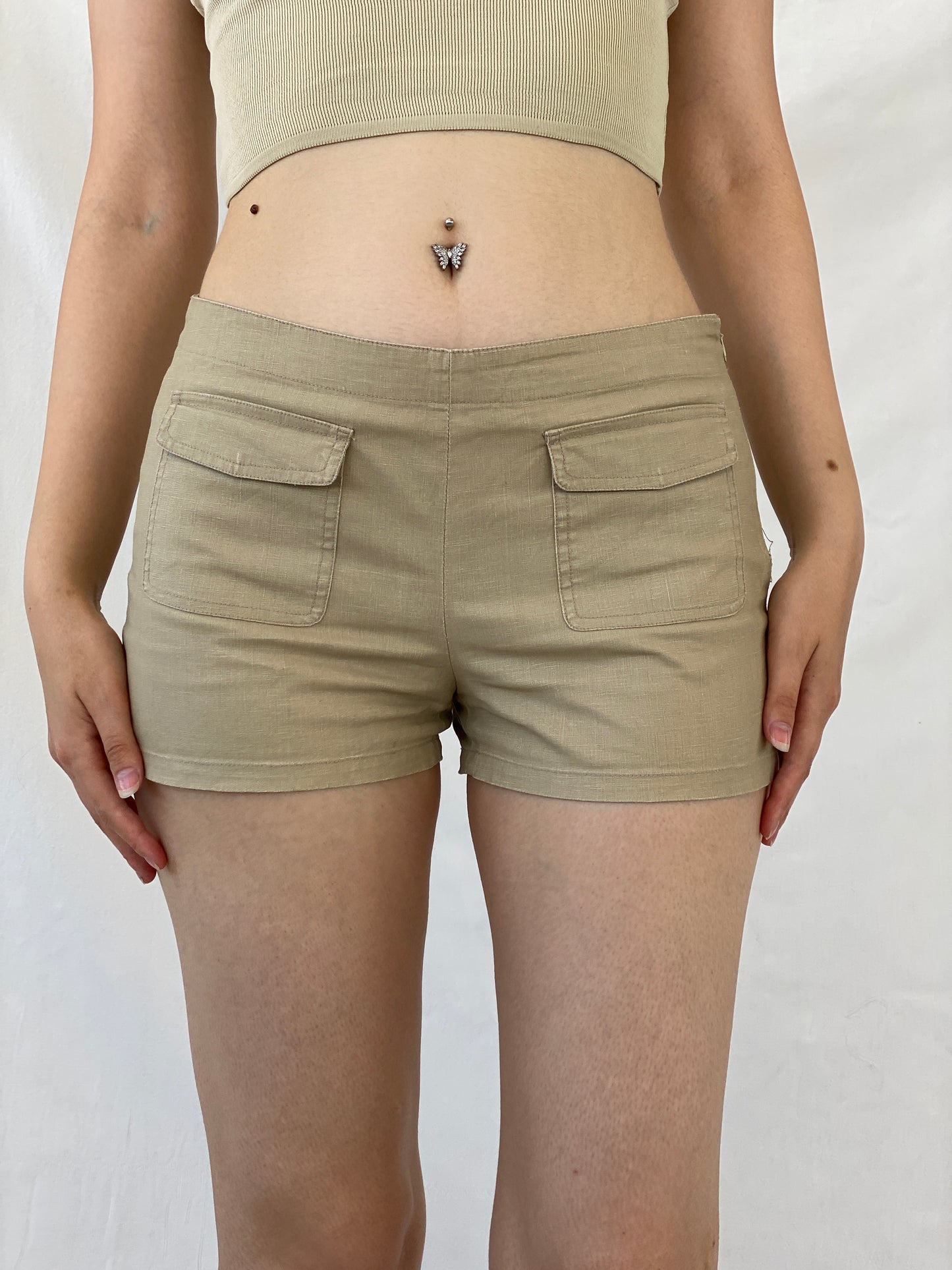 Y2K CK Jeans Calvin Klein Linen Blend Beige Mini Shorts - M - Balagan Vintage Shorts Ayah, cargo, NEW IN, shorts, summer
