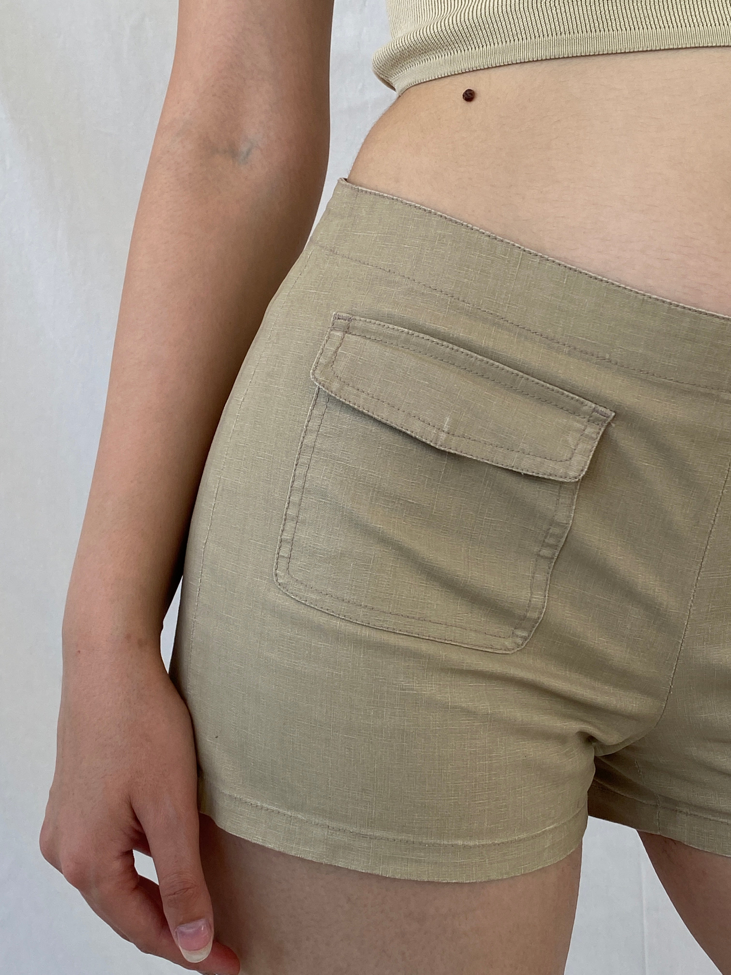 Y2K CK Jeans Calvin Klein Linen Blend Beige Mini Shorts - M - Balagan Vintage Shorts Ayah, cargo, NEW IN, shorts, summer