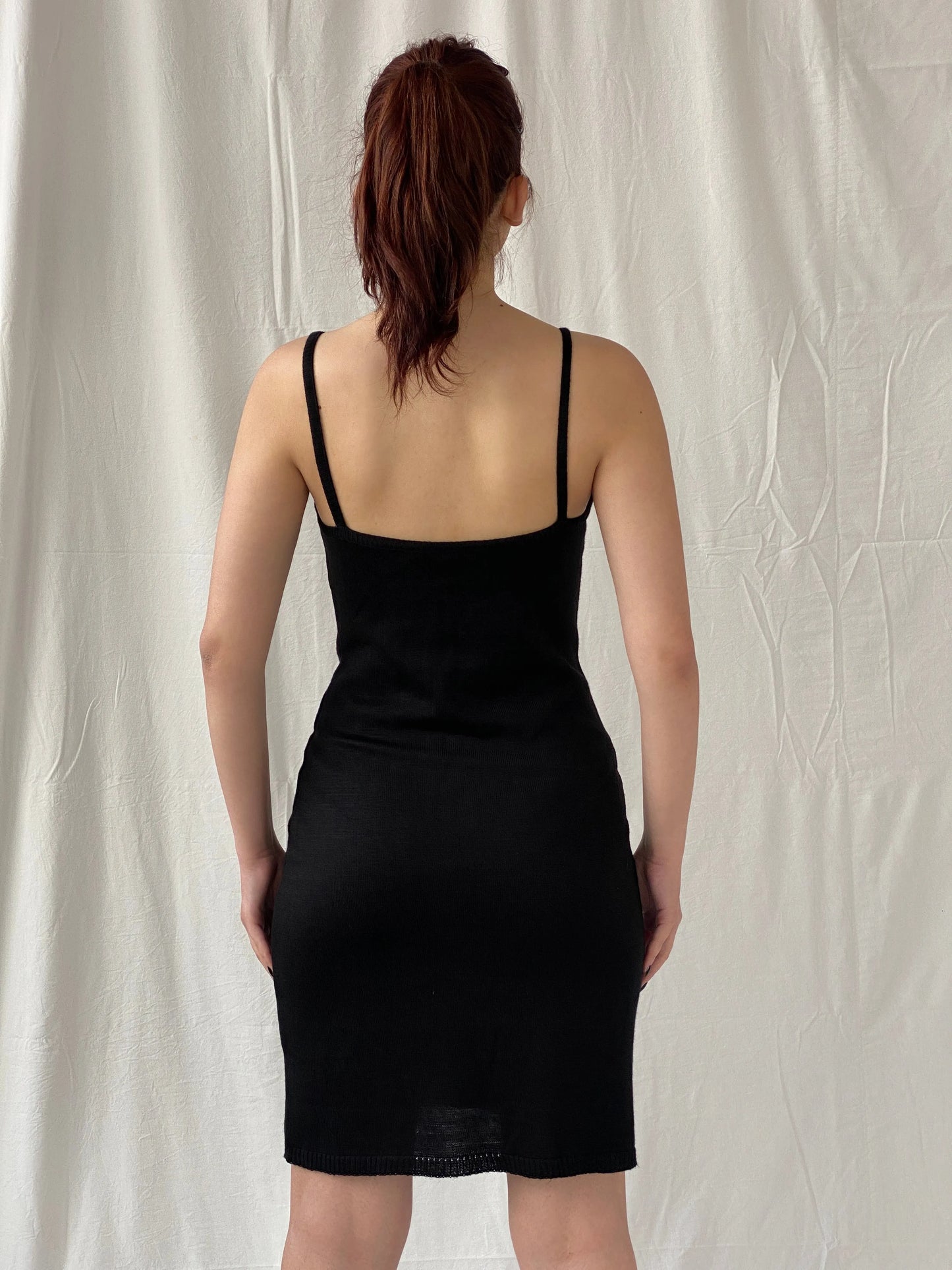 Y2K Cocobis Black Knitted Orange Sequin Spaghetti Strap Fitted Slip Midi Dress - M - Balagan Vintage Midi Dress Ayah, dress, midi dress, summer dress, winter