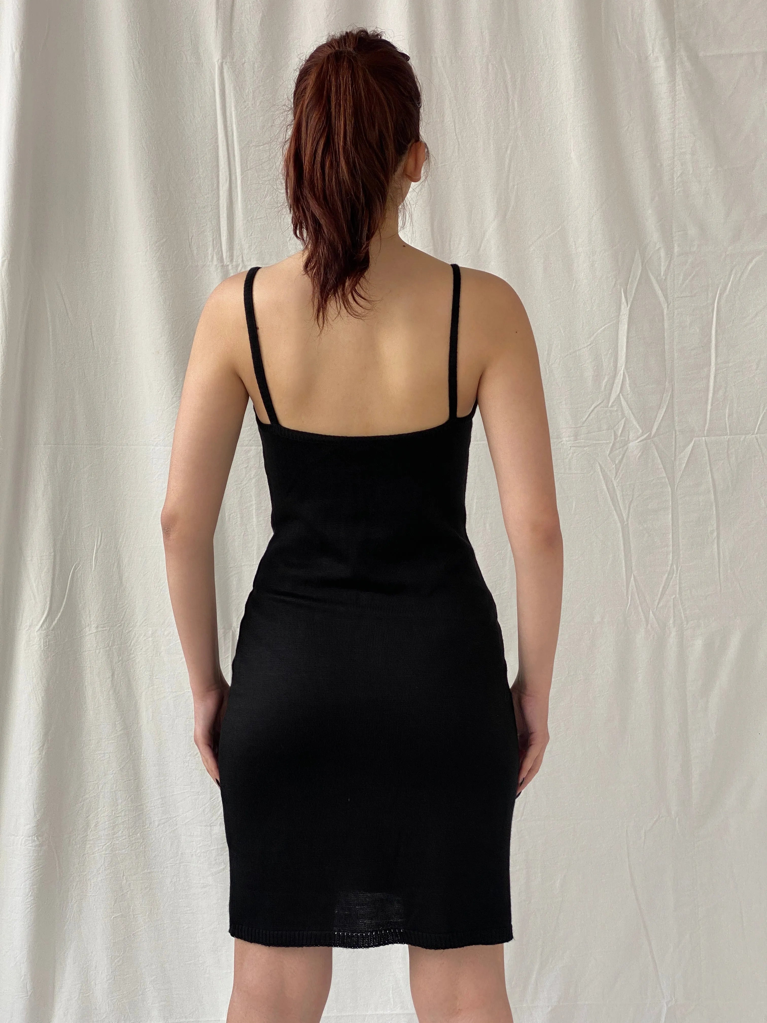 Y2K Cocobis Black Knitted Orange Sequin Spaghetti Strap Fitted Slip Midi Dress - M - Balagan Vintage Midi Dress Ayah, dress, midi dress, summer dress, winter