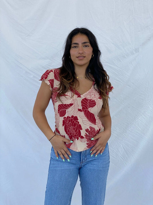 Y2K Crossroads Floral Top - M - Balagan Vintage Half Sleeve Top 00s, Lana, summer, Y2K