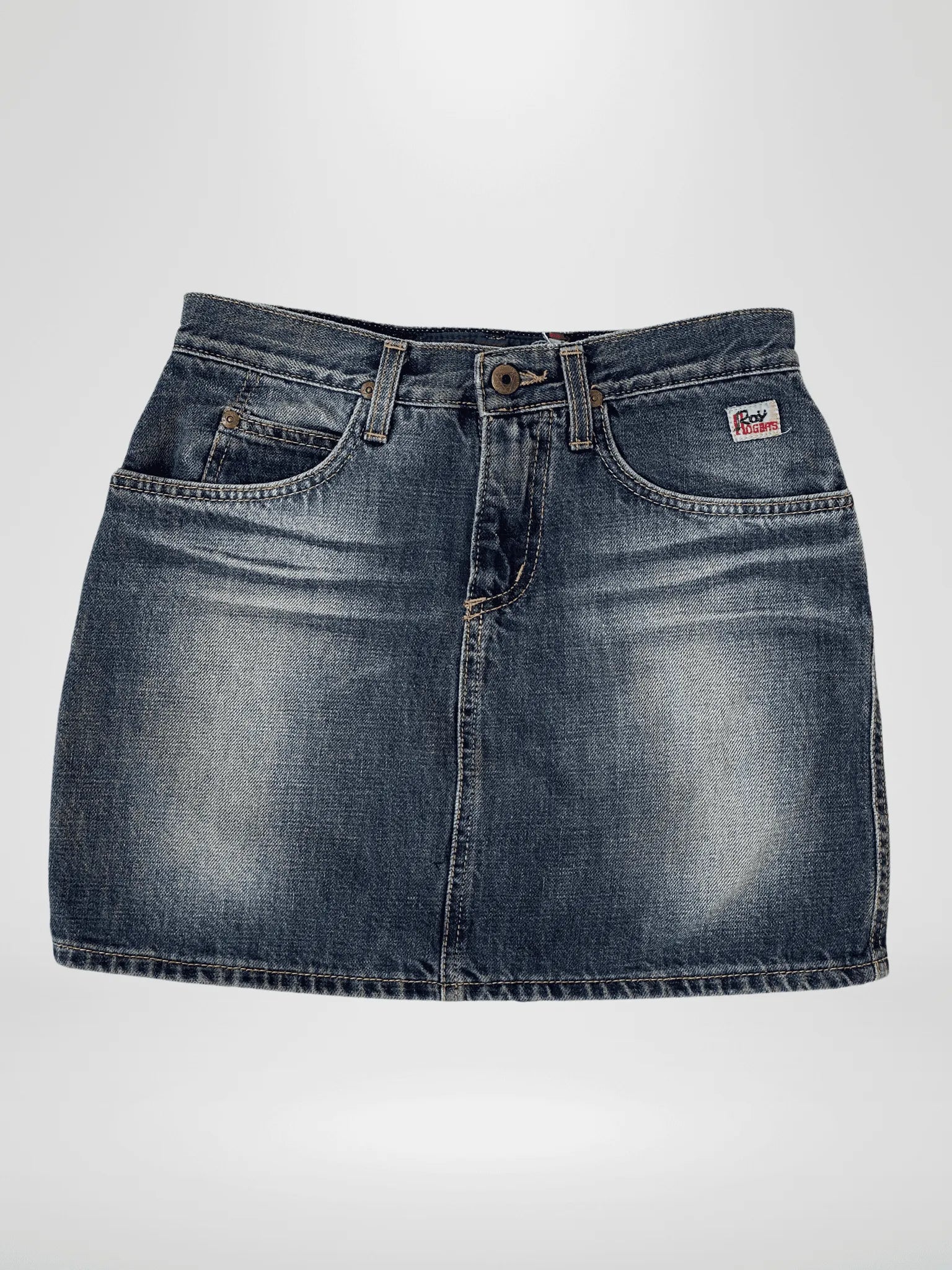 Y2K Distressed Roger‘s Mini Denim Skirt - S - Balagan Vintage Denim Skirt 00s, denim, denim skirt, jeans, shorts, Y2K