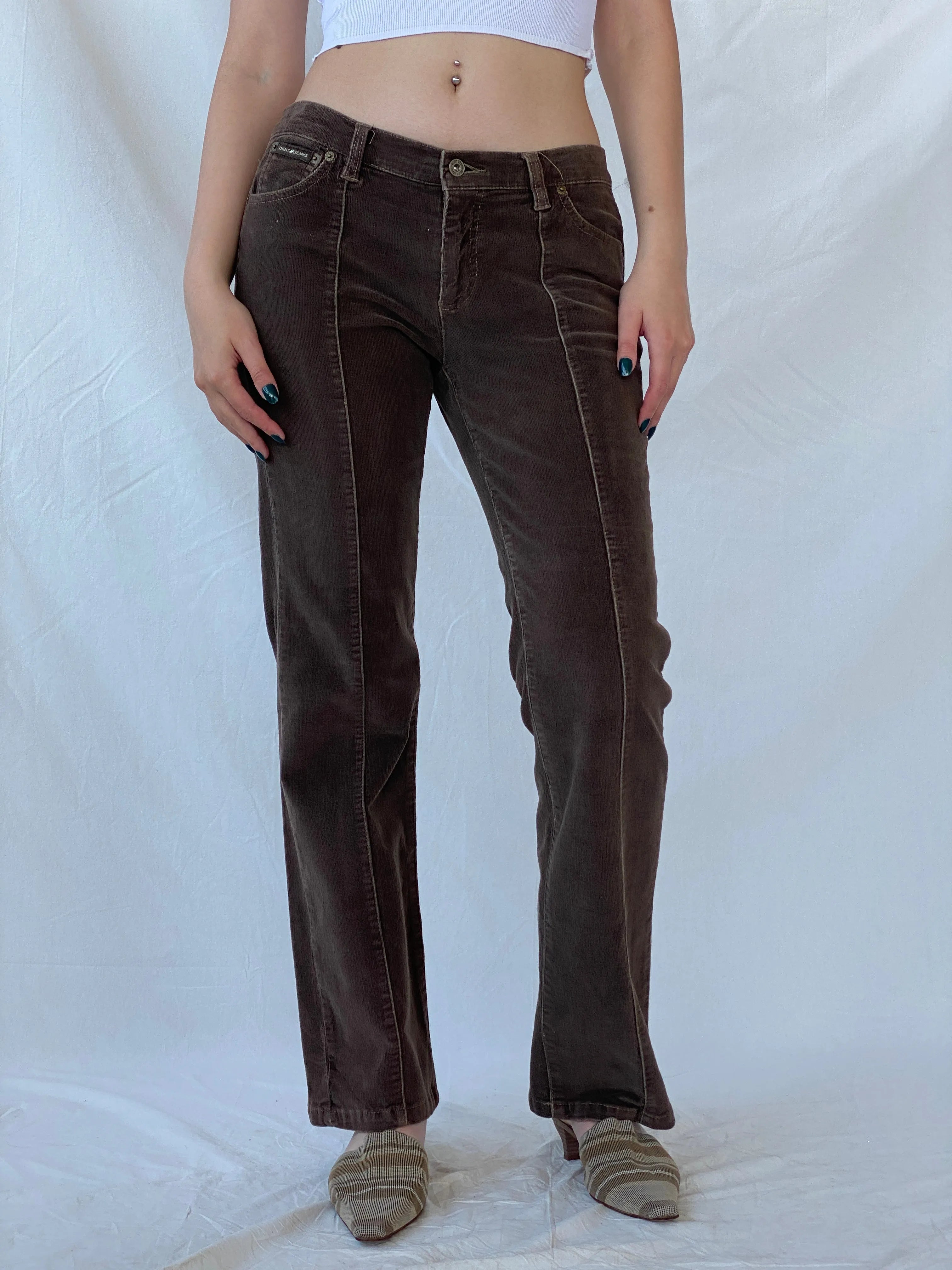 Y2K DKNY East Village Jeans Brown Mid-Rise Flare Corduroy Pants - 38EUR - Balagan Vintage Corduroy Pants Ayah, corduroy, corduroy pants, pants, vintage pants