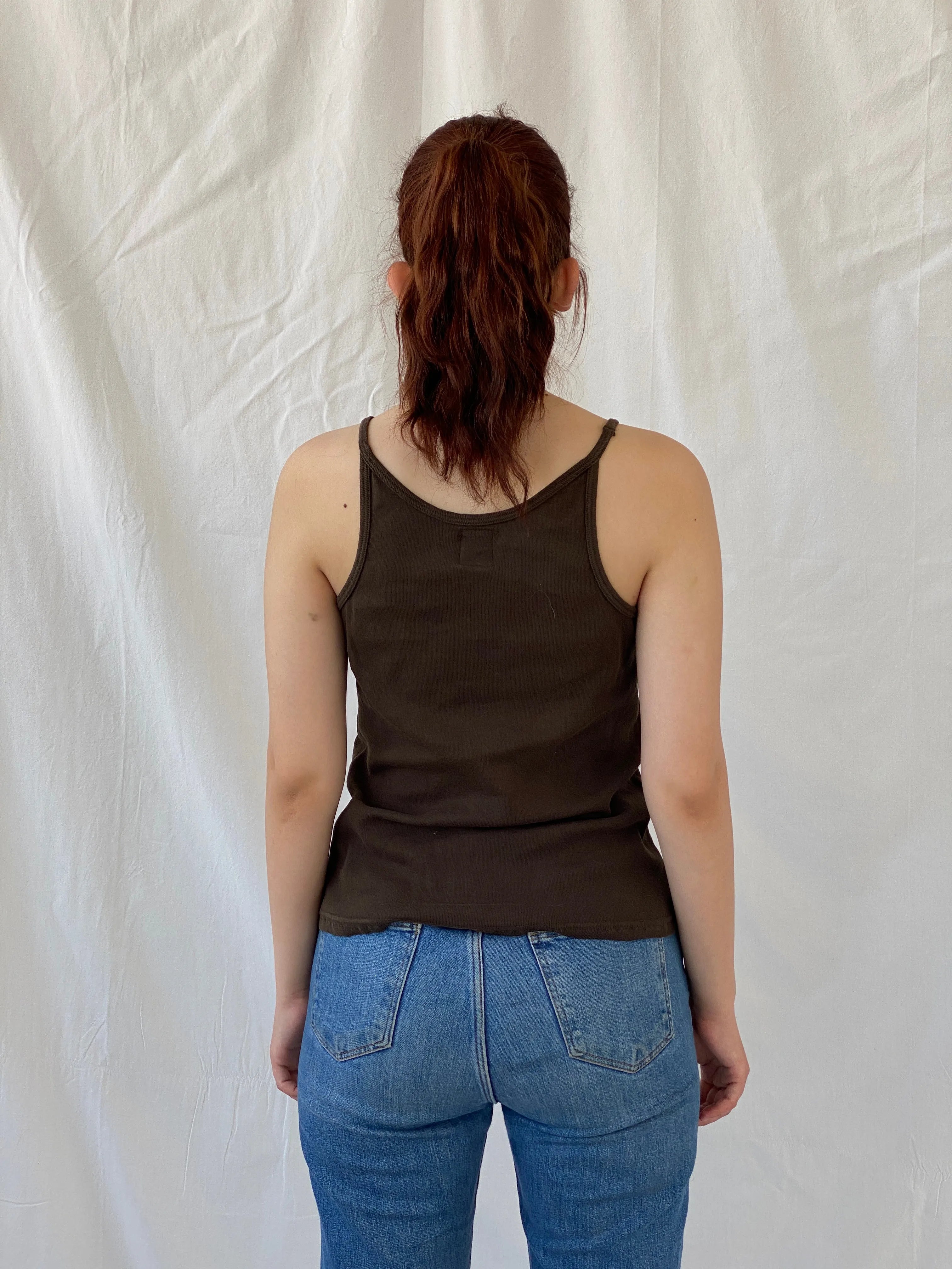 Y2K DKNY Jeans Dark Brown Cotton Tank Top - M/L - Balagan Vintage Sleeveless Top 00s, Ayah, summer, women top