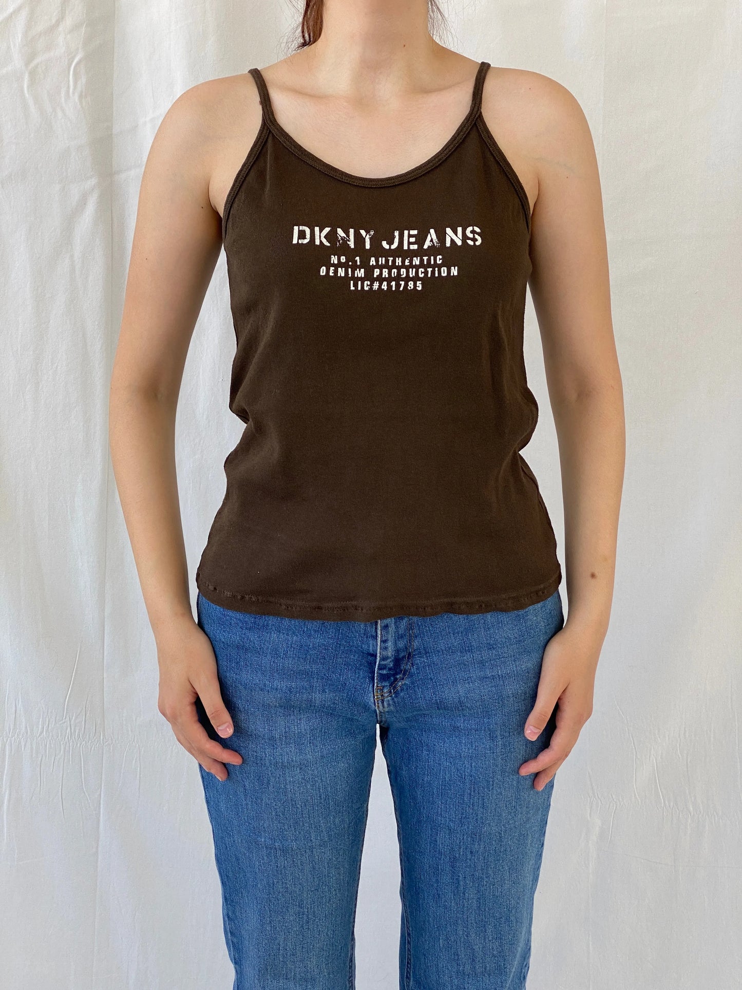 Y2K DKNY Jeans Dark Brown Cotton Tank Top - M/L - Balagan Vintage Sleeveless Top 00s, Ayah, summer, women top