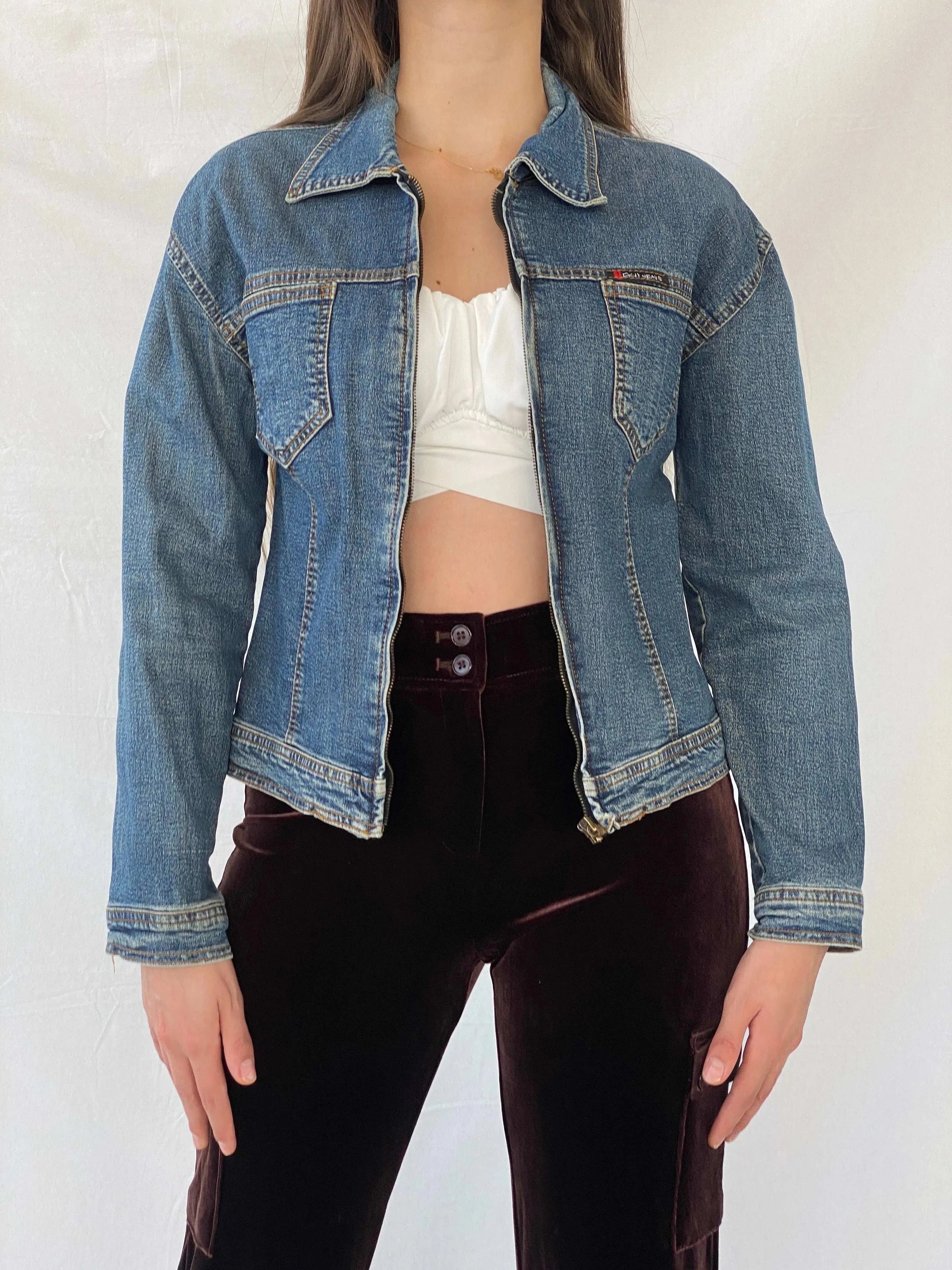 Y2K DKNY Short Fitted Zip Up Denim Jacket - XS - Balagan Vintage Denim Jacket 00s, Coats&Jackets, denim, denim jacket, Mira, Women's Denim Jackets