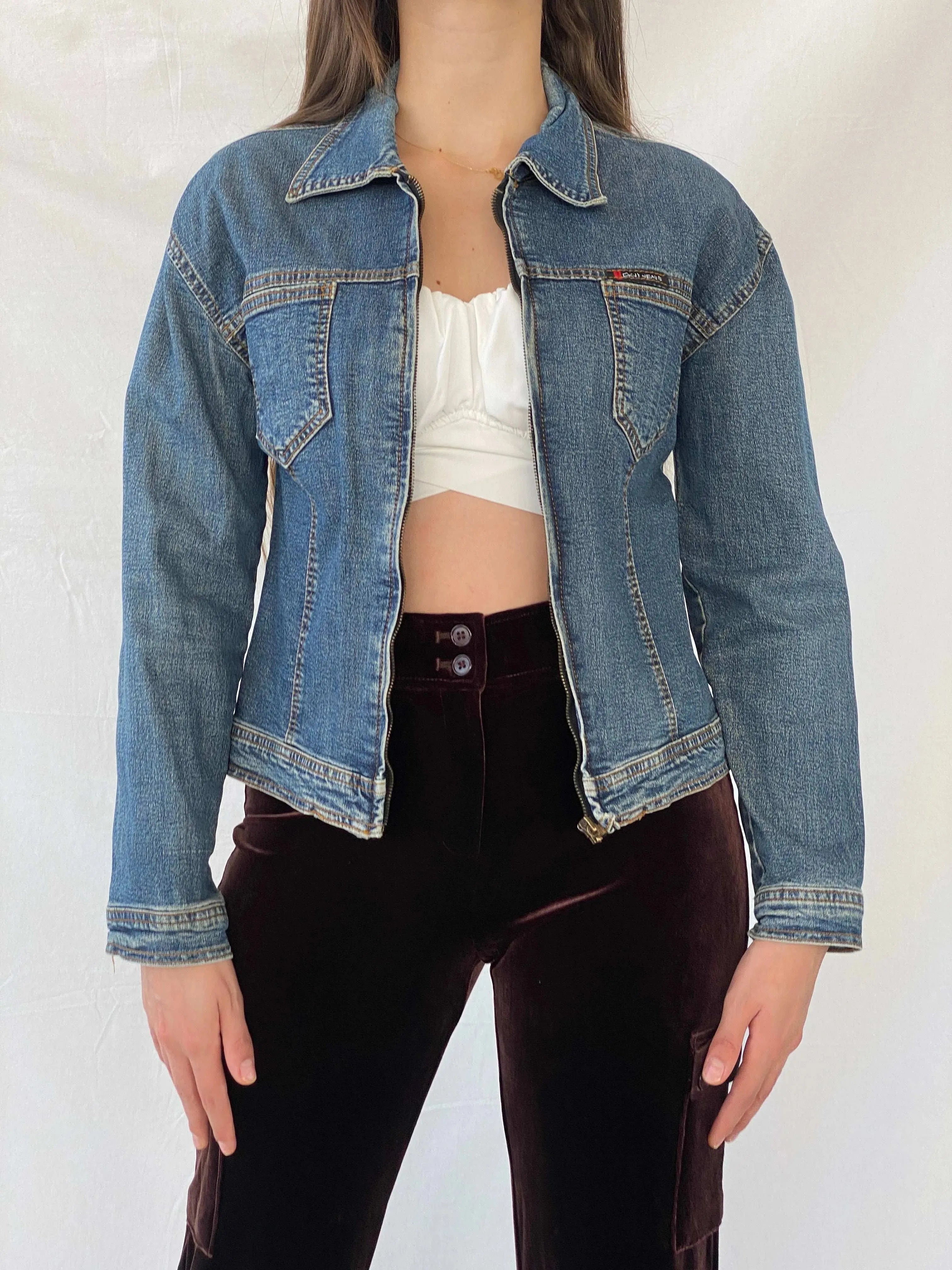 Y2K DKNY Short Fitted Zip Up Denim Jacket - XS - Balagan Vintage Denim Jacket 00s, Coats&Jackets, denim, denim jacket, Mira, Women's Denim Jackets