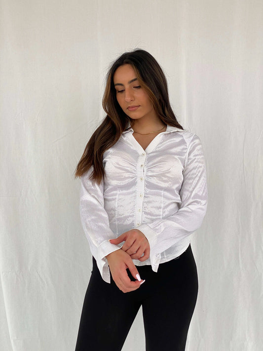 Y2K Donetti Office Core Siren Striped Shirt - Size S - Balagan Vintage Full Sleeve Shirt 00s, Office core, Rama, women shirt