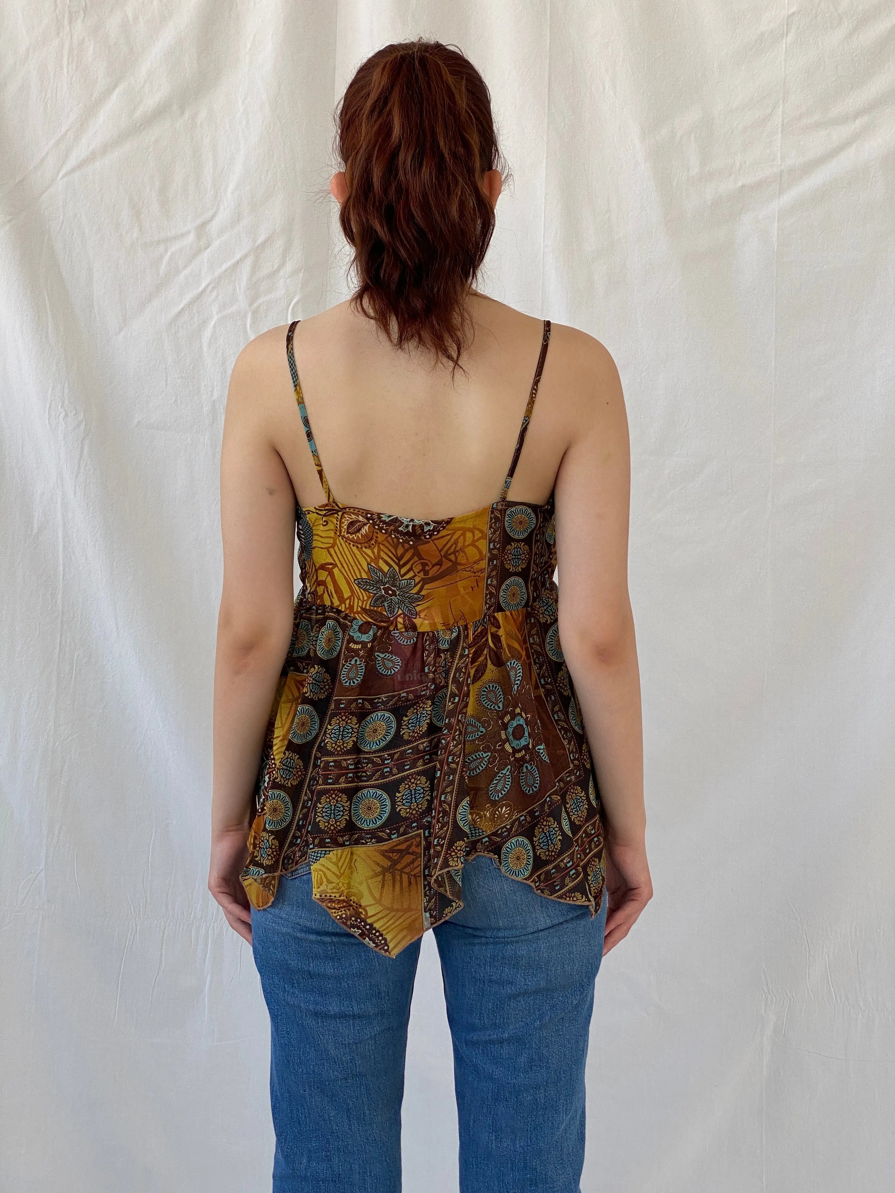 Y2K Edera Paisley Print Brown Cami Top - M - Balagan Vintage Cami 00s, Ayah, summer, women top