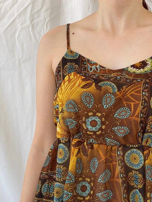 Y2K Edera Paisley Print Brown Cami Top - M - Balagan Vintage Cami 00s, Ayah, summer, women top