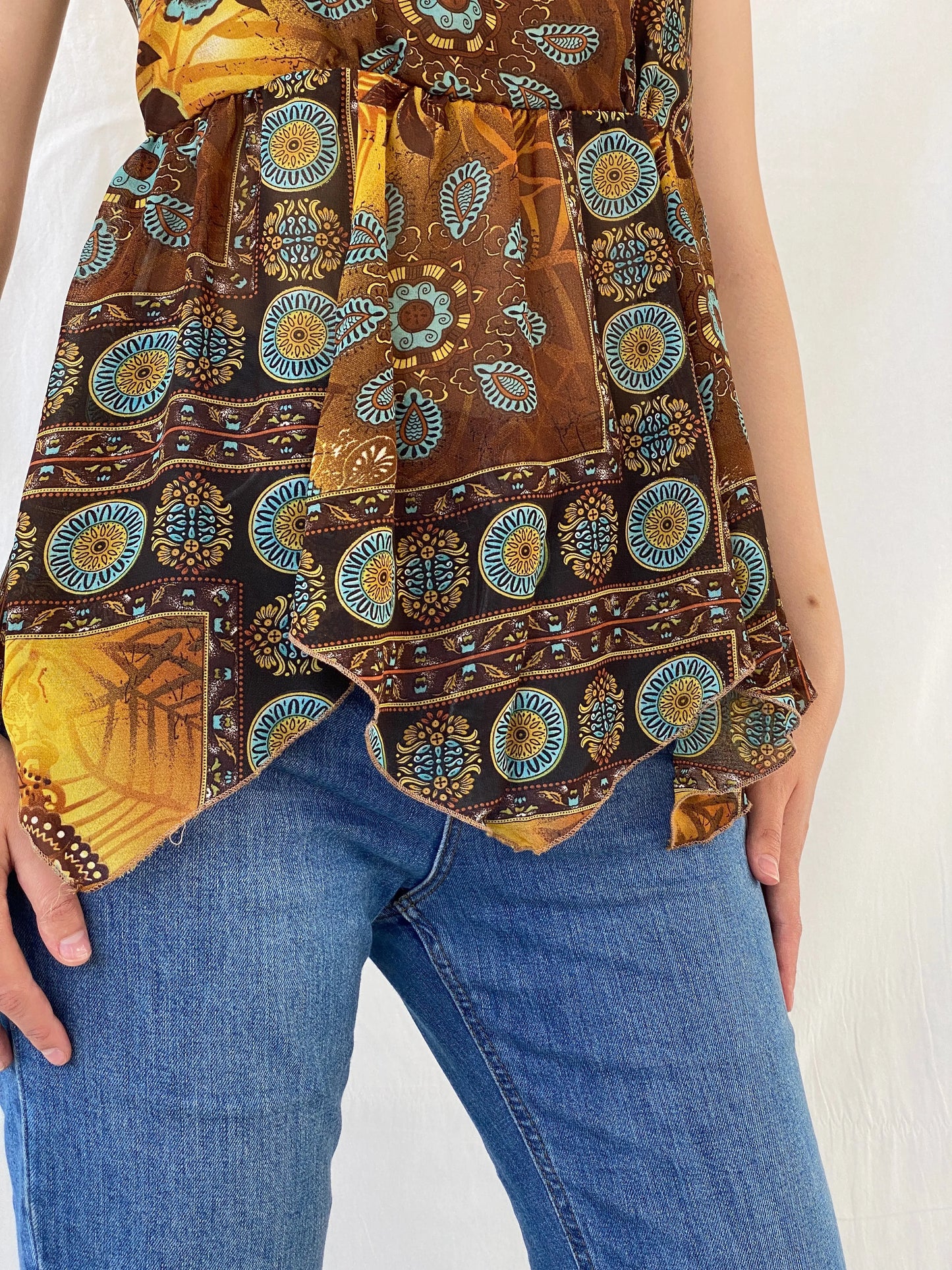 Y2K Edera Paisley Print Brown Cami Top - M - Balagan Vintage Cami 00s, Ayah, summer, women top