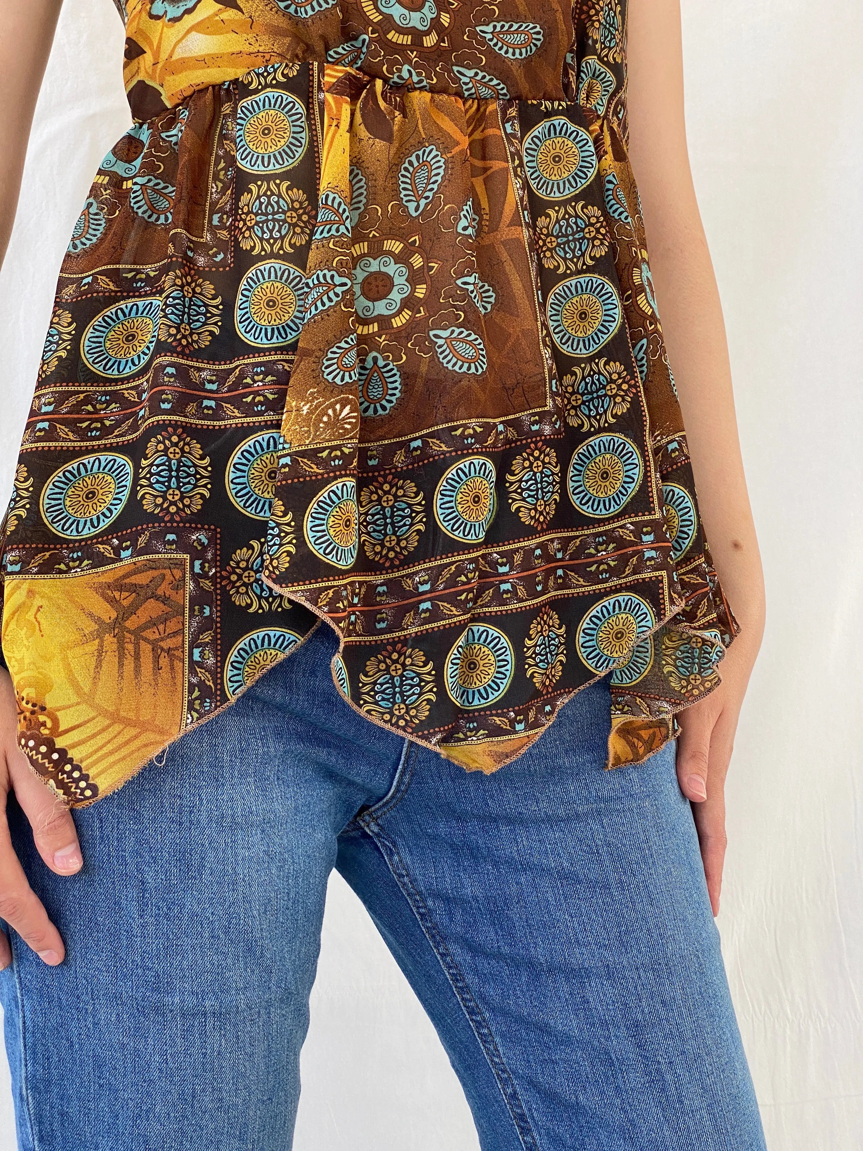 Y2K Edera Paisley Print Brown Cami Top - M - Balagan Vintage Cami 00s, Ayah, summer, women top