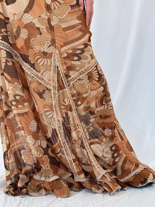 Y2K Everest Glittery Floral Mesh Maxi Skirt - L - Balagan Vintage Maxi Skirt 00s, Deals, floral, floral skirt, maxi skirt, Mira