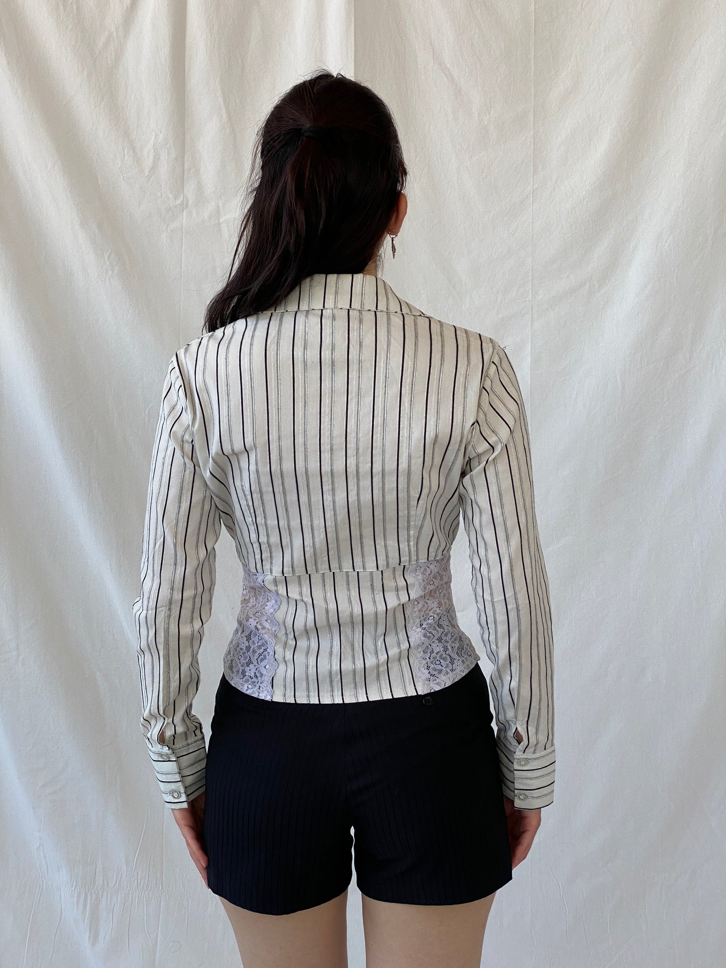 Y2K Explosion White Black Striped Office Core Full Sleeve Shirt - S - Balagan Vintage Full Sleeve Shirt Ayah, full sleeve shirt, NEW IN, Office core, shirt, women shirt