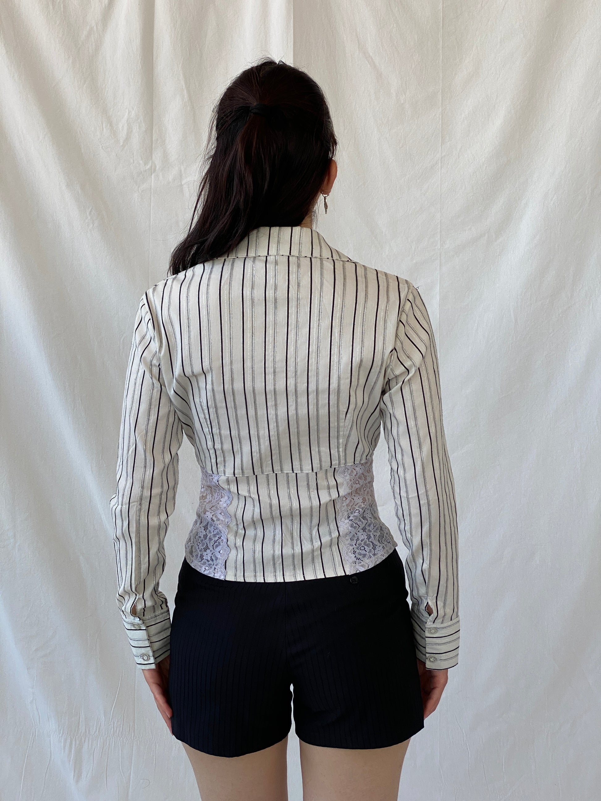 Y2K Explosion White Black Striped Office Core Full Sleeve Shirt - S - Balagan Vintage Full Sleeve Shirt Ayah, full sleeve shirt, NEW IN, Office core, shirt, women shirt