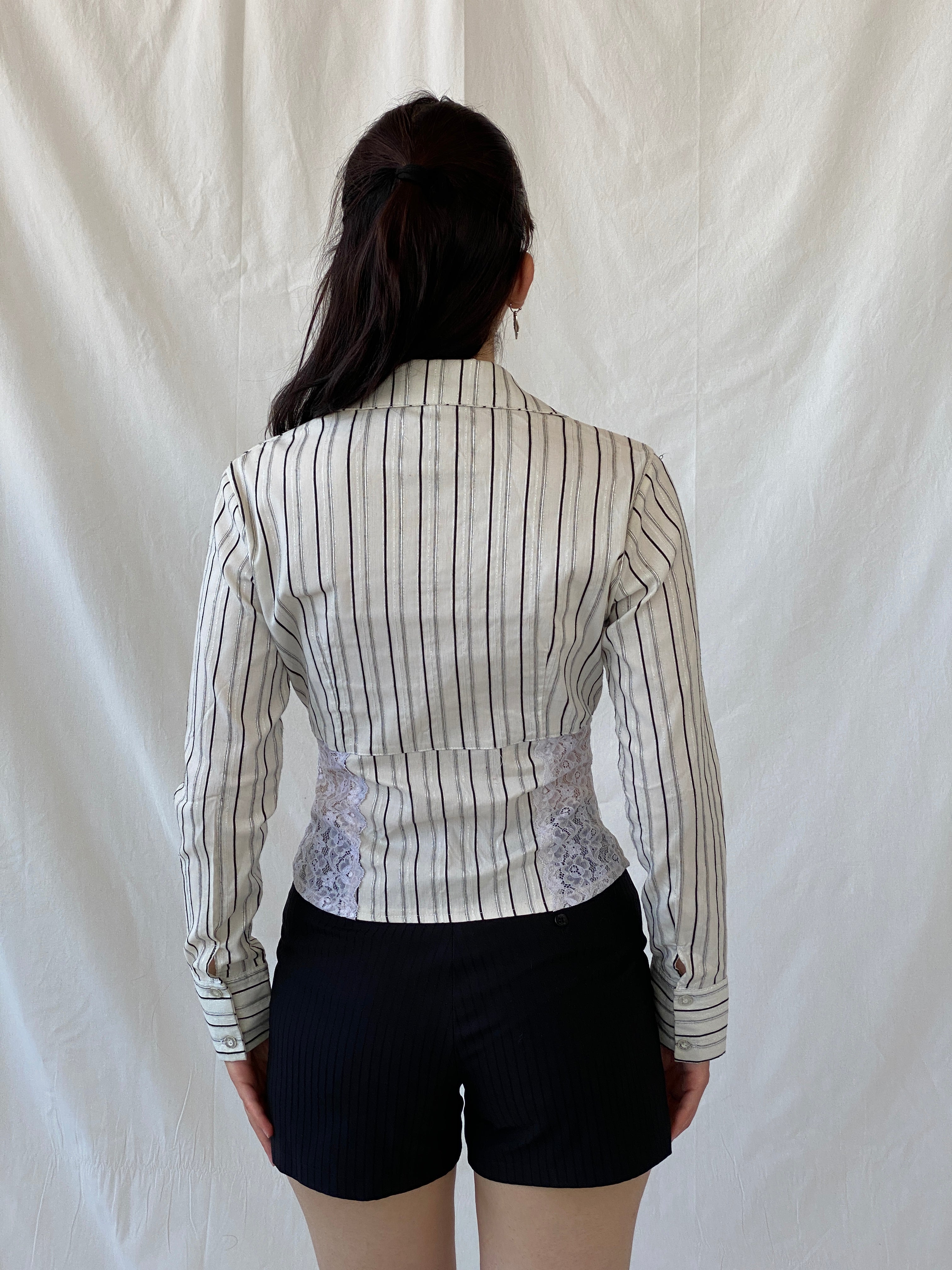 Y2K Explosion White Black Striped Office Core Full Sleeve Shirt - S - Balagan Vintage Full Sleeve Shirt Ayah, full sleeve shirt, NEW IN, Office core, shirt, women shirt
