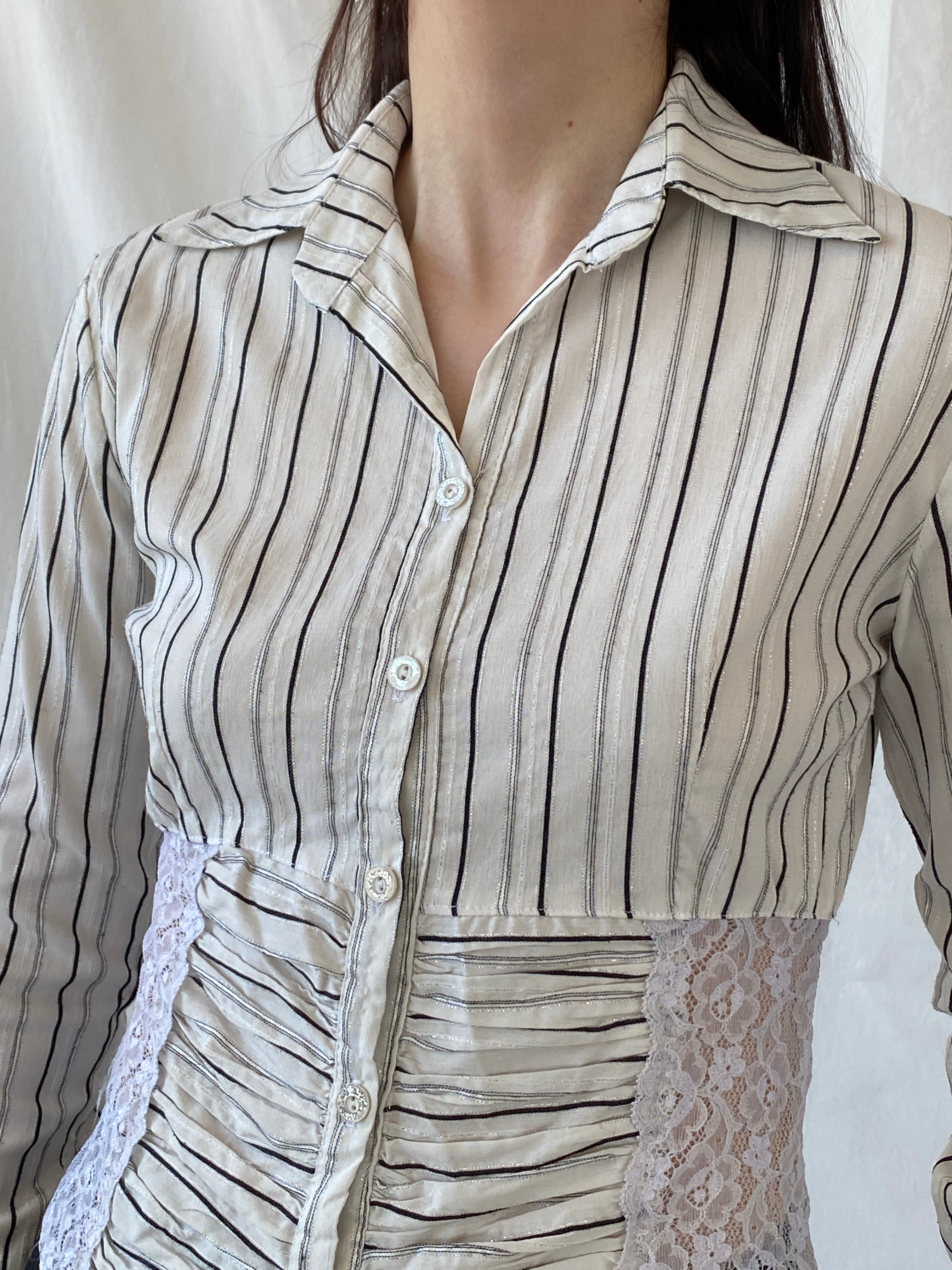 Y2K Explosion White Black Striped Office Core Full Sleeve Shirt - S - Balagan Vintage Full Sleeve Shirt Ayah, full sleeve shirt, NEW IN, Office core, shirt, women shirt