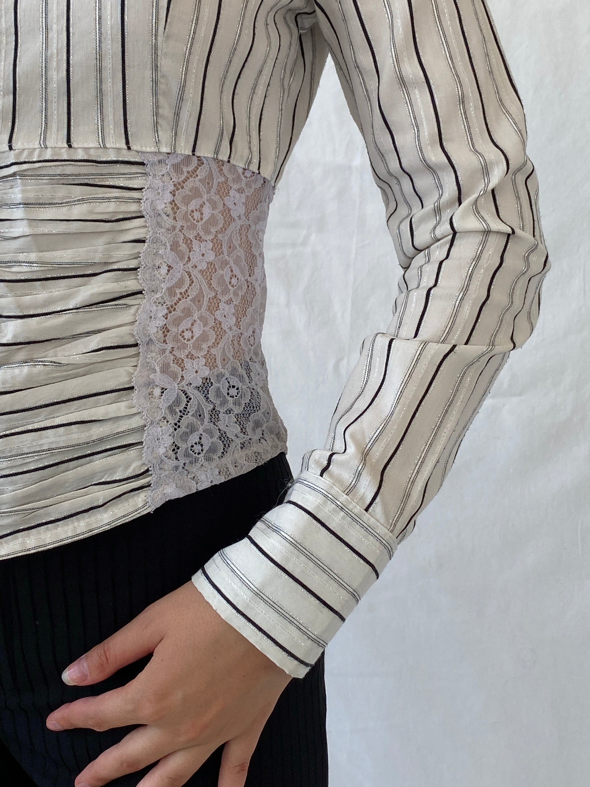 Y2K Explosion White Black Striped Office Core Full Sleeve Shirt - S - Balagan Vintage Full Sleeve Shirt Ayah, full sleeve shirt, NEW IN, Office core, shirt, women shirt