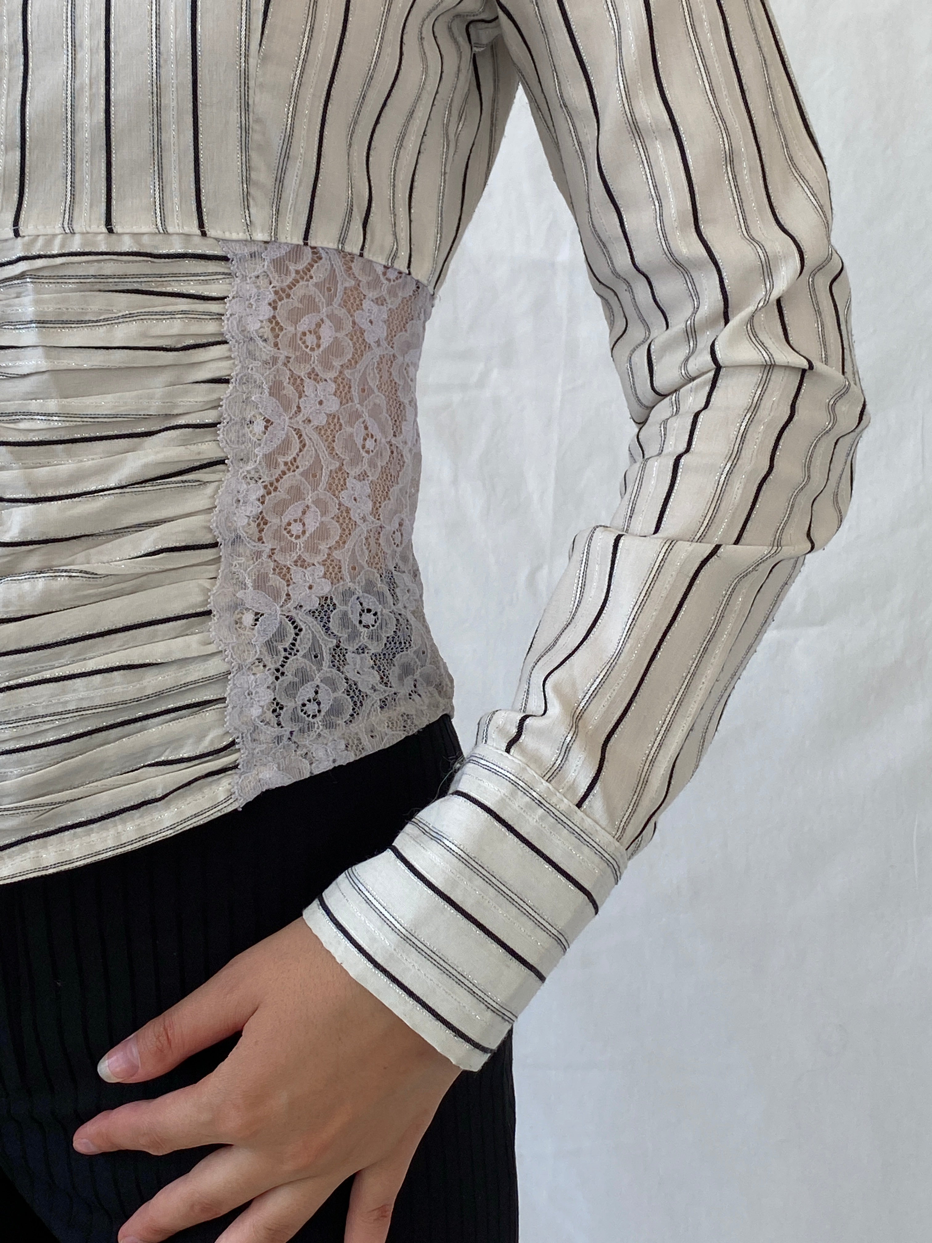 Y2K Explosion White Black Striped Office Core Full Sleeve Shirt - S - Balagan Vintage Full Sleeve Shirt Ayah, full sleeve shirt, NEW IN, Office core, shirt, women shirt
