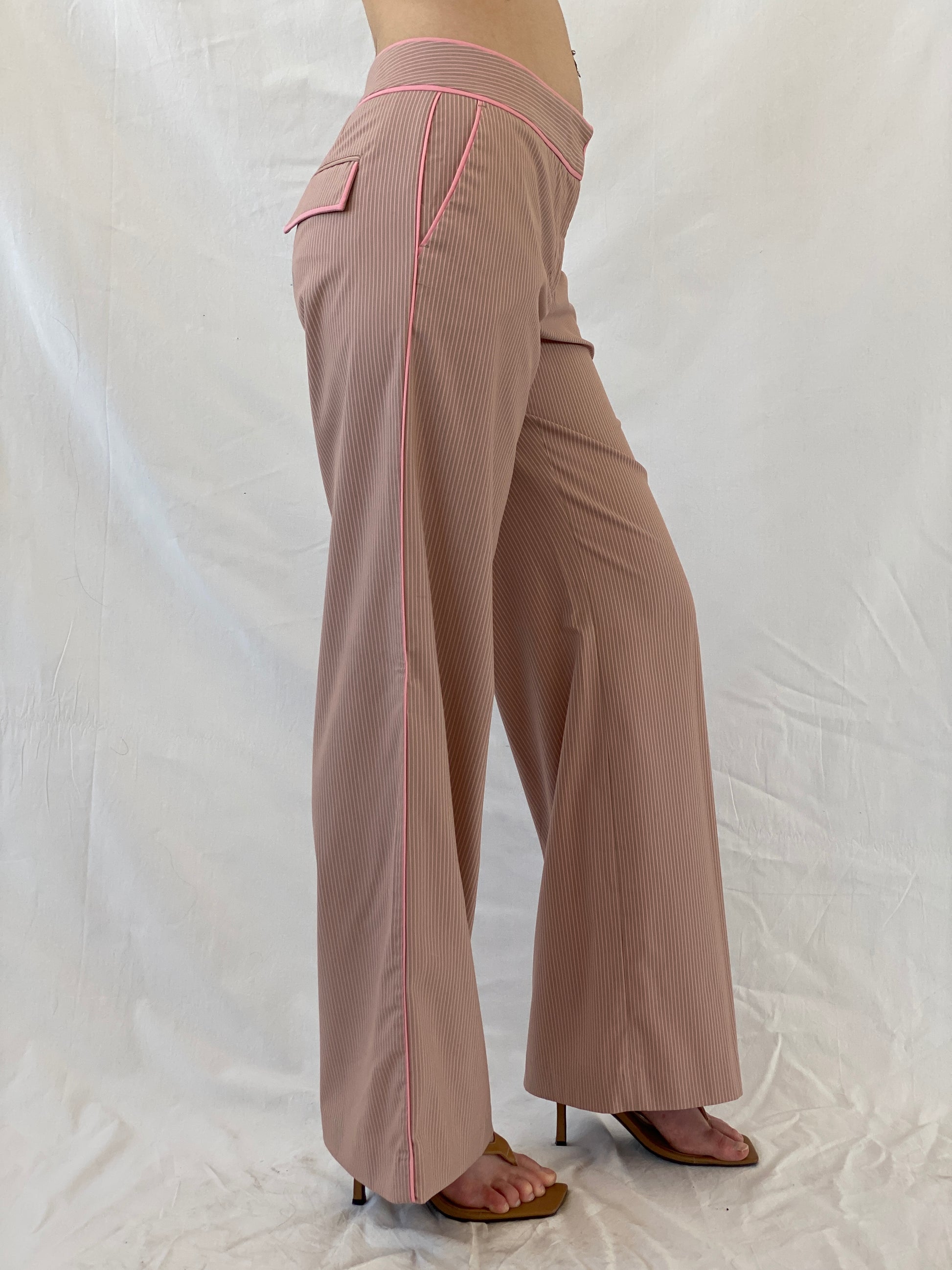 Y2K Express Design Studio Pink Pinstripe Wide Leg Pants - M - Balagan Vintage Pants 00s, Ayah, NEW IN, Office core, pants, striped pants, winter