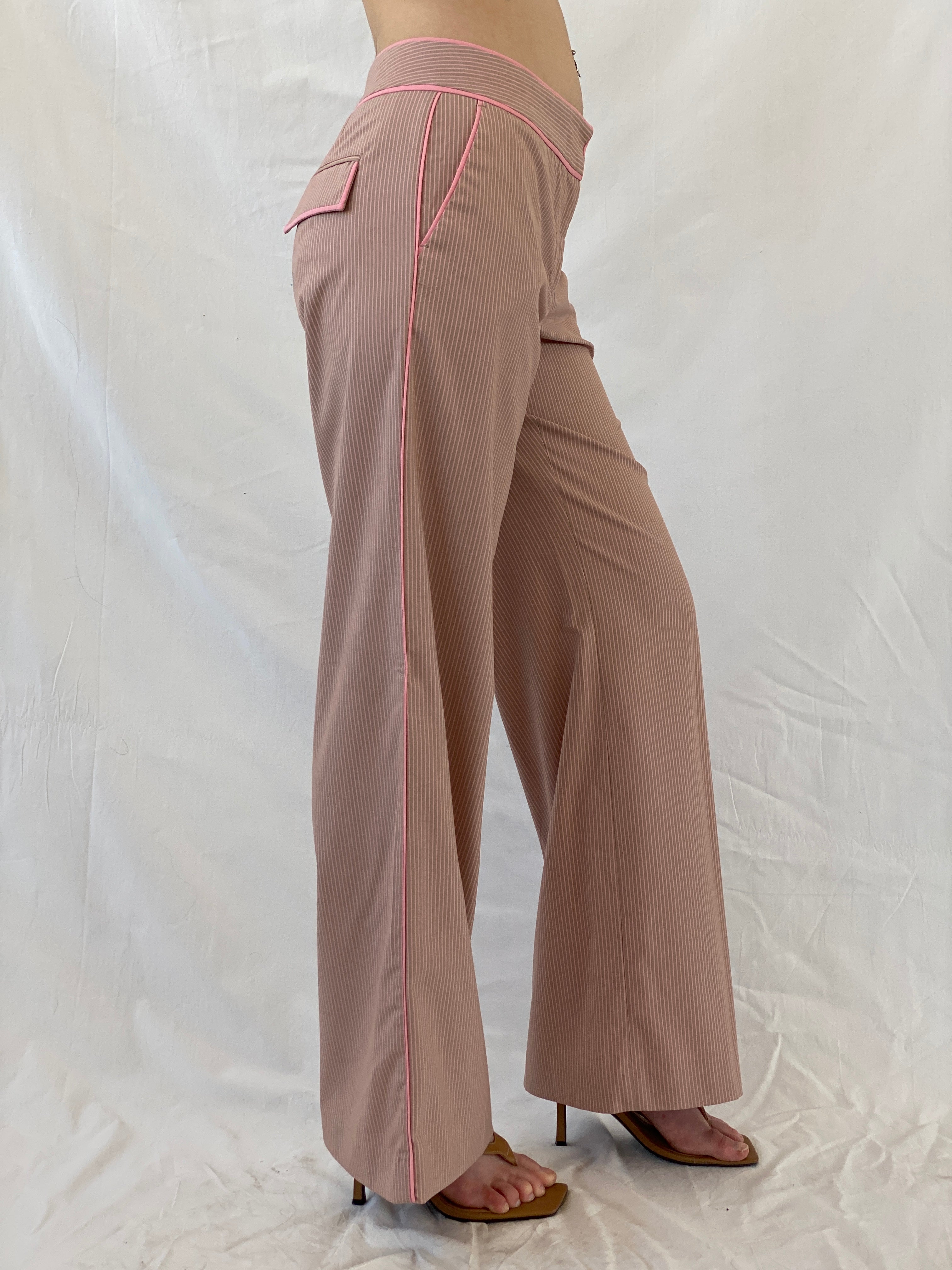 Y2K Express Design Studio Pink Pinstripe Wide Leg Pants - M - Balagan Vintage Pants 00s, Ayah, NEW IN, Office core, pants, striped pants, winter
