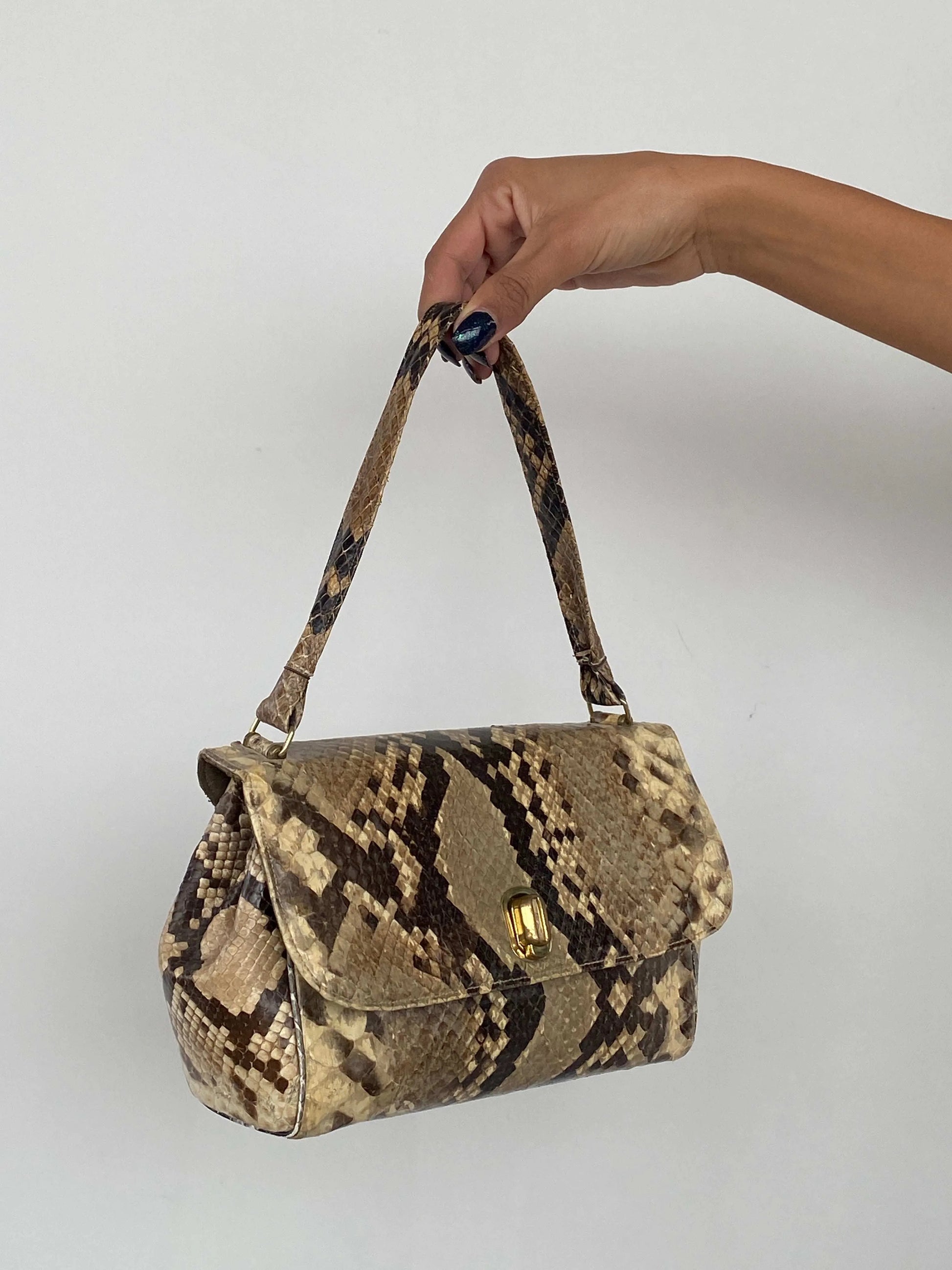 Y2K Faux Snake Skin Mini Handbag - Balagan Vintage Handbags 00s, animal print, bag, handbag