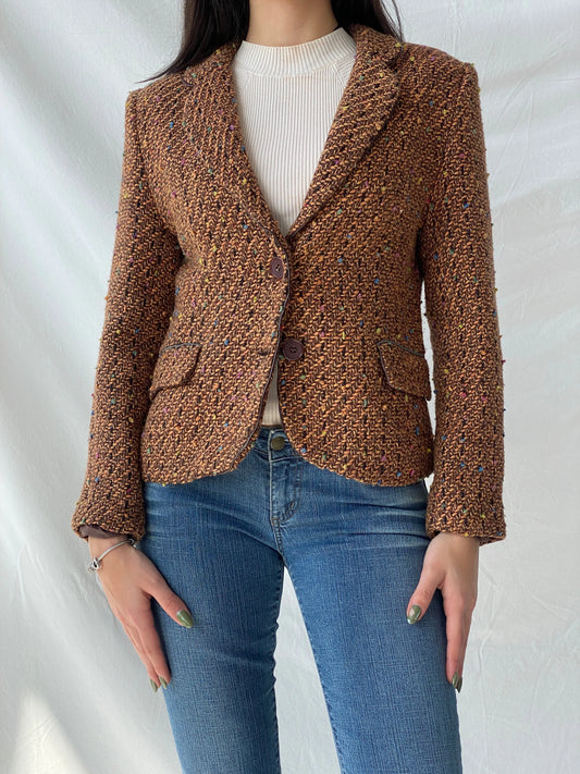 Y2K Frensa Collection Women’s Tweed Brown Blazer - M - Balagan Vintage Blazer 00s, blazer, Coats&Jackets, Office core, Syntia, tweed blazer, Women's Blazers
