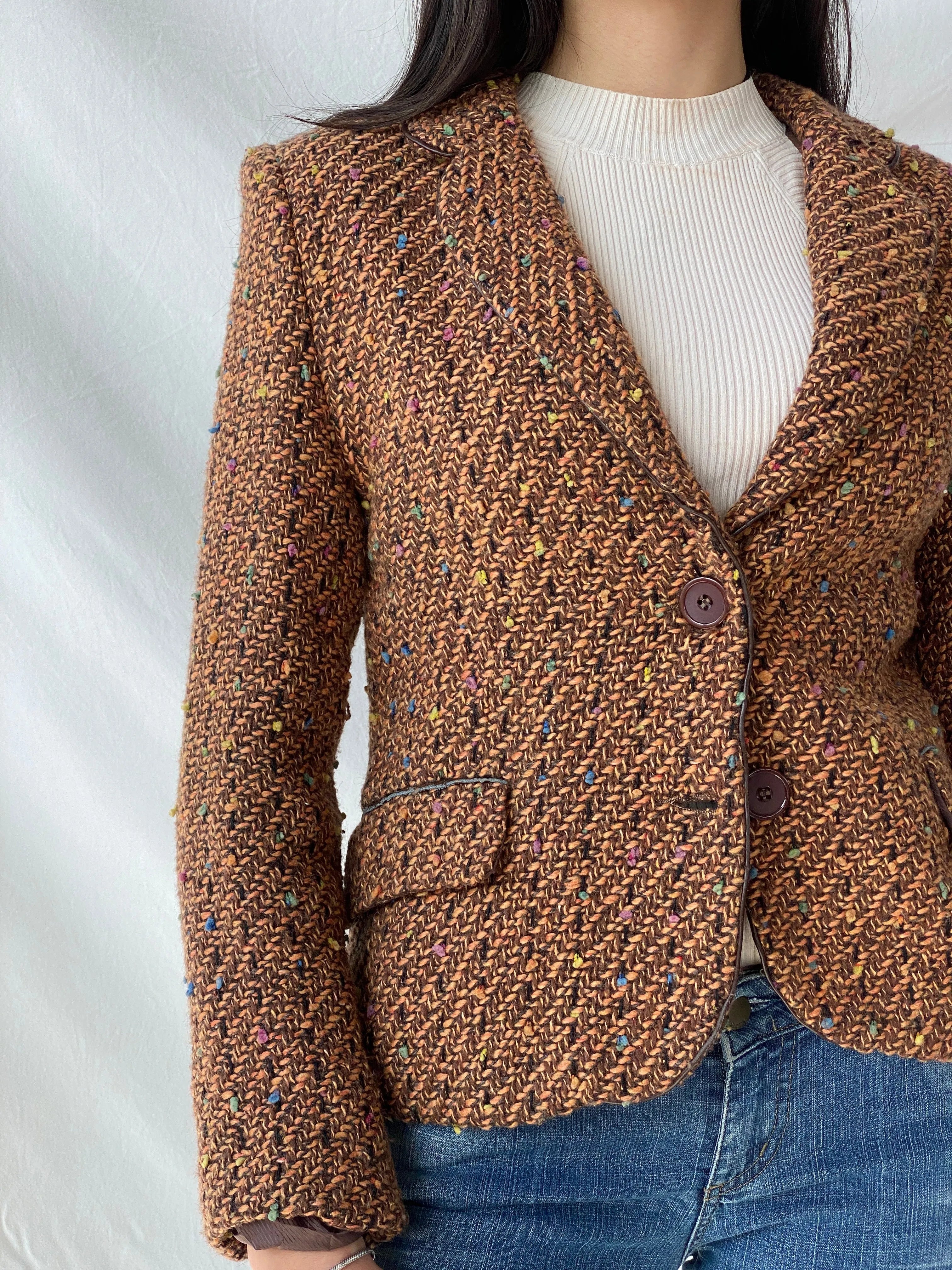 Y2K Frensa Collection Women’s Tweed Brown Blazer - M - Balagan Vintage Blazer 00s, blazer, Coats&Jackets, Office core, Syntia, tweed blazer, Women's Blazers