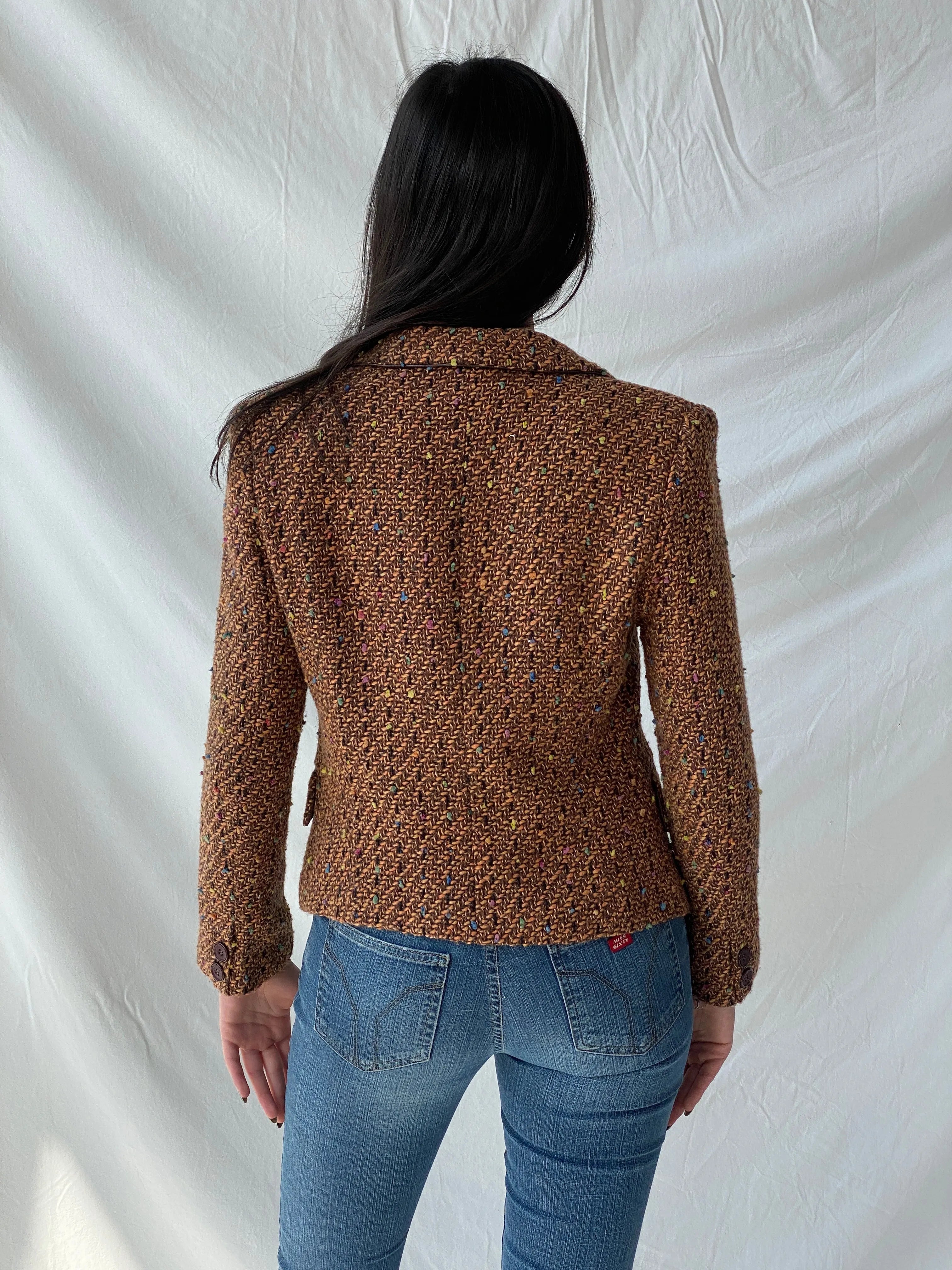 Y2K Frensa Collection Women’s Tweed Brown Blazer - M - Balagan Vintage Blazer 00s, blazer, Coats&Jackets, Office core, Syntia, tweed blazer, Women's Blazers