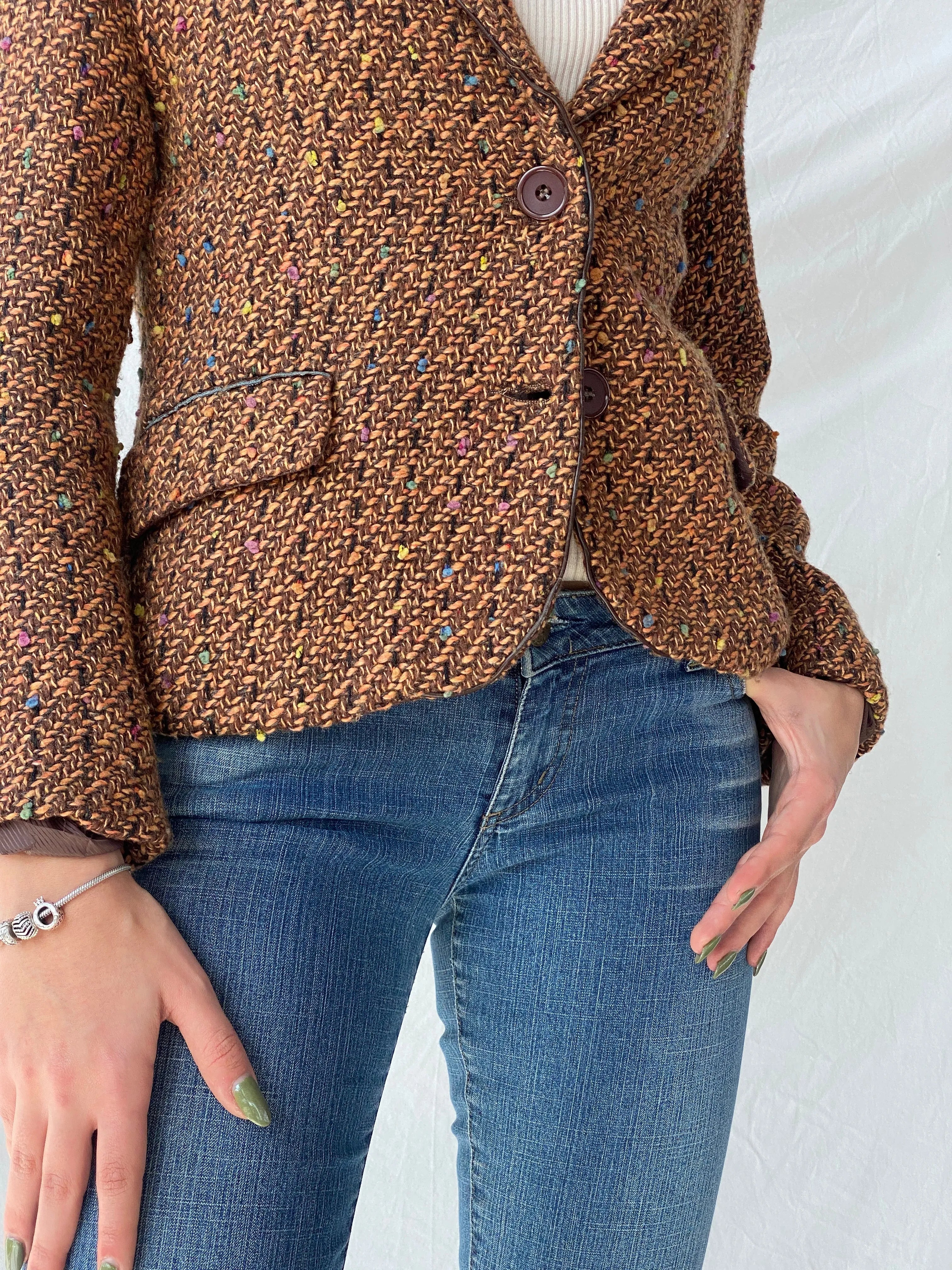 Y2K Frensa Collection Women’s Tweed Brown Blazer - M - Balagan Vintage Blazer 00s, blazer, Coats&Jackets, Office core, Syntia, tweed blazer, Women's Blazers