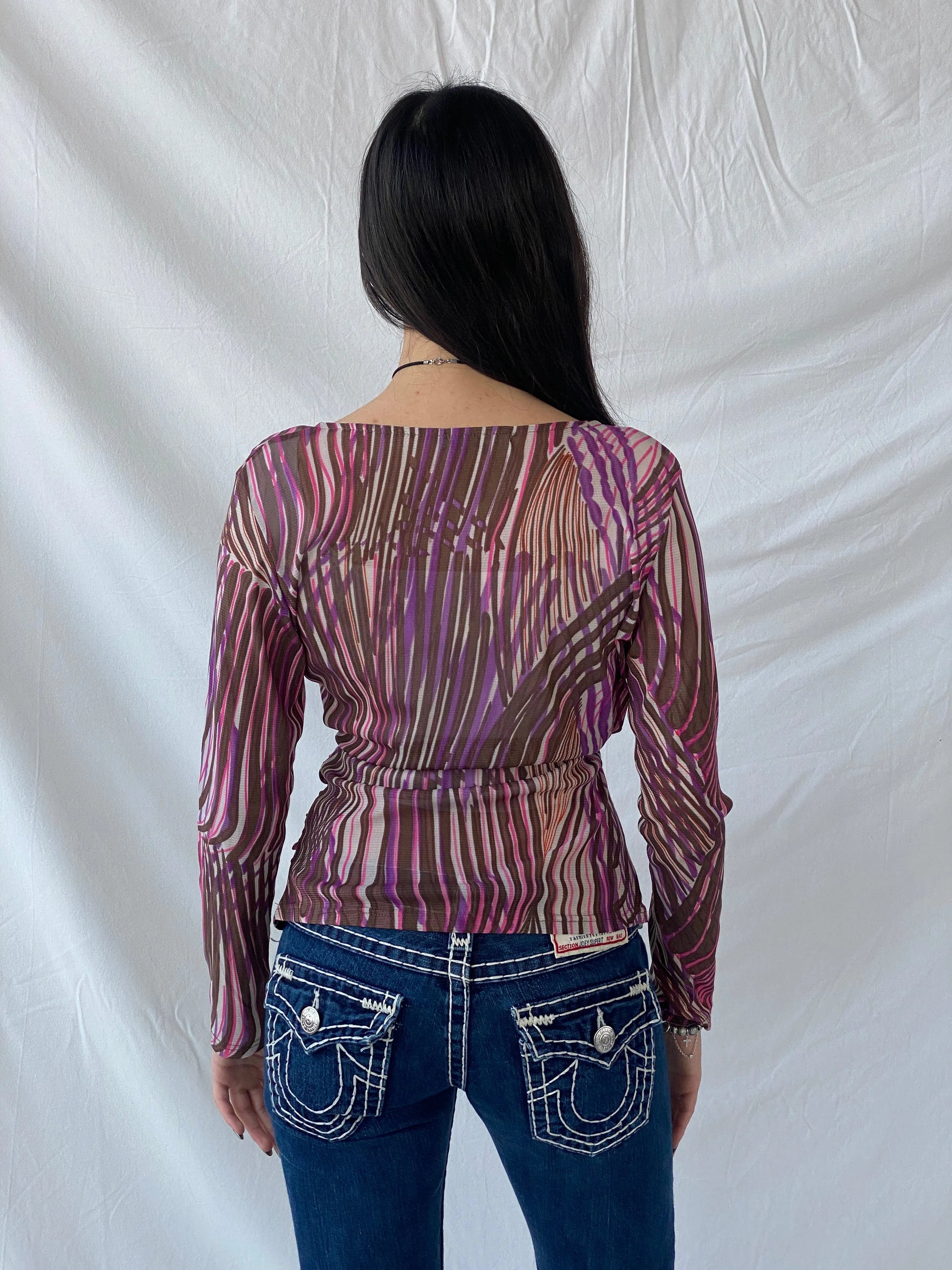 Y2K Full Sleeve Sheer Pink Groovy Women’s Top - M - Balagan Vintage Full Sleeve Top 00s, full sleeve top, groovy, Syntia, women top