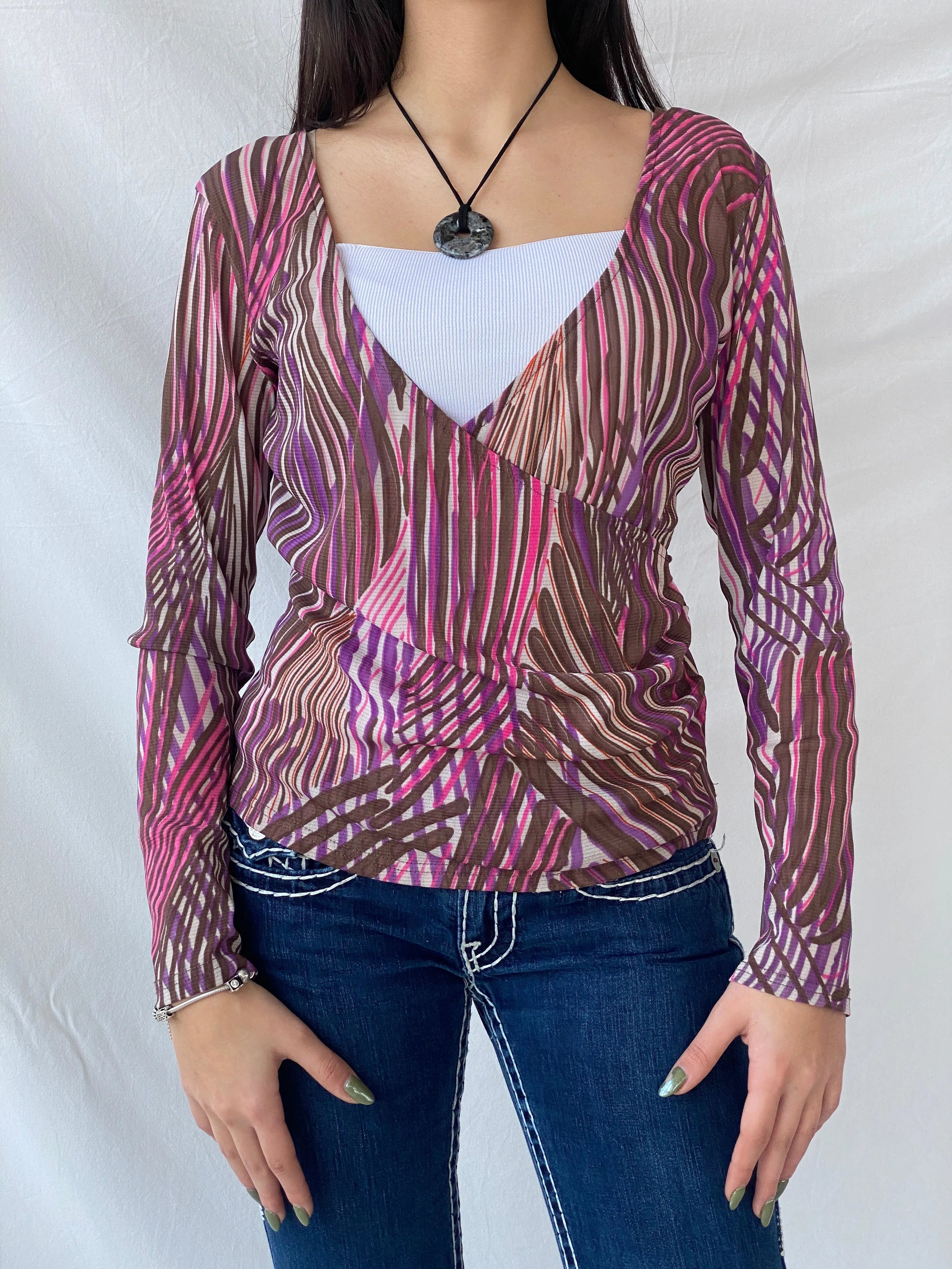 Y2K Full Sleeve Sheer Pink Groovy Women’s Top - M - Balagan Vintage Full Sleeve Top 00s, full sleeve top, groovy, NEW IN, Syntia, women top