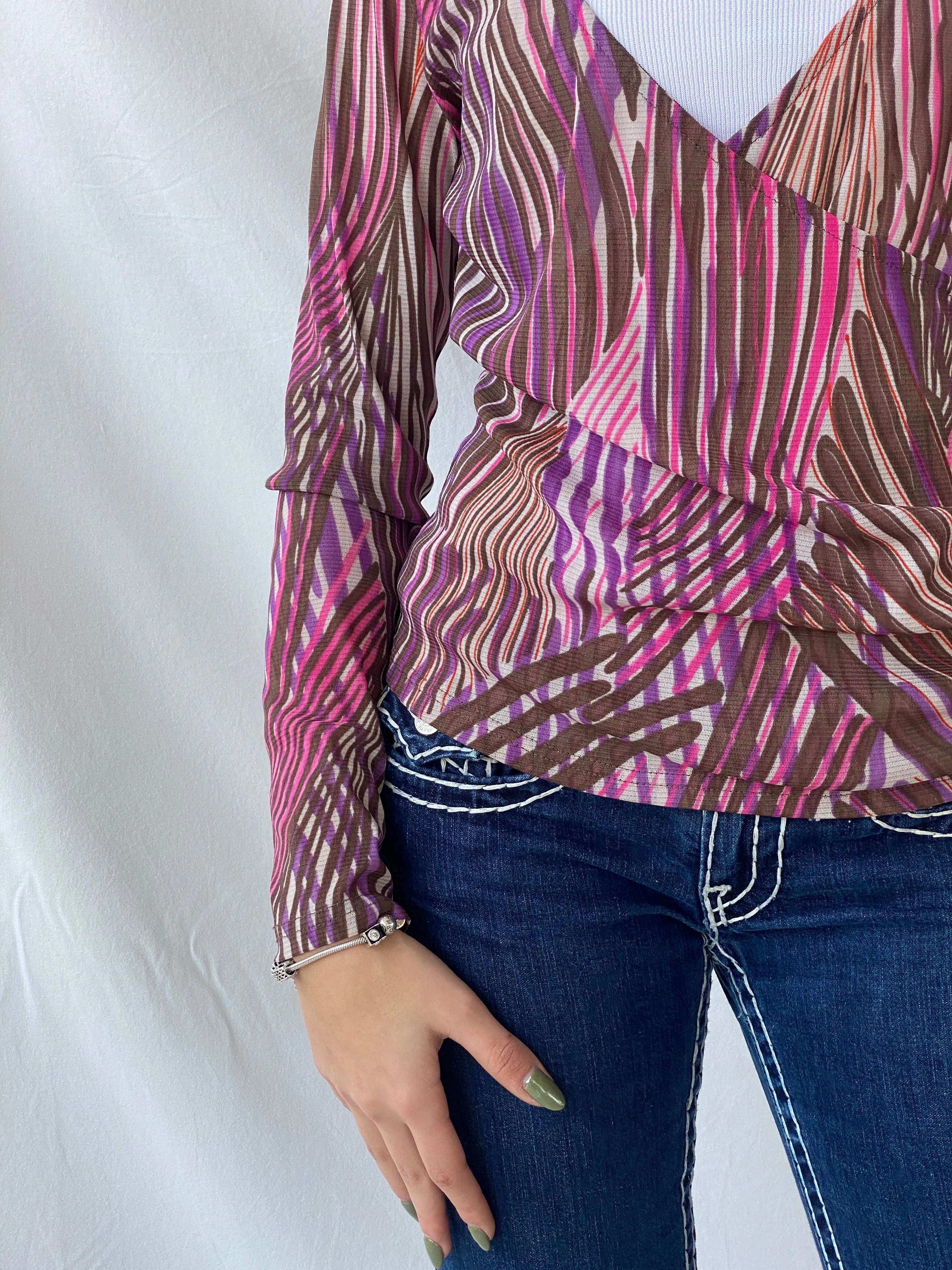 Y2K Full Sleeve Sheer Pink Groovy Women’s Top - M - Balagan Vintage Full Sleeve Top 00s, full sleeve top, groovy, NEW IN, Syntia, women top