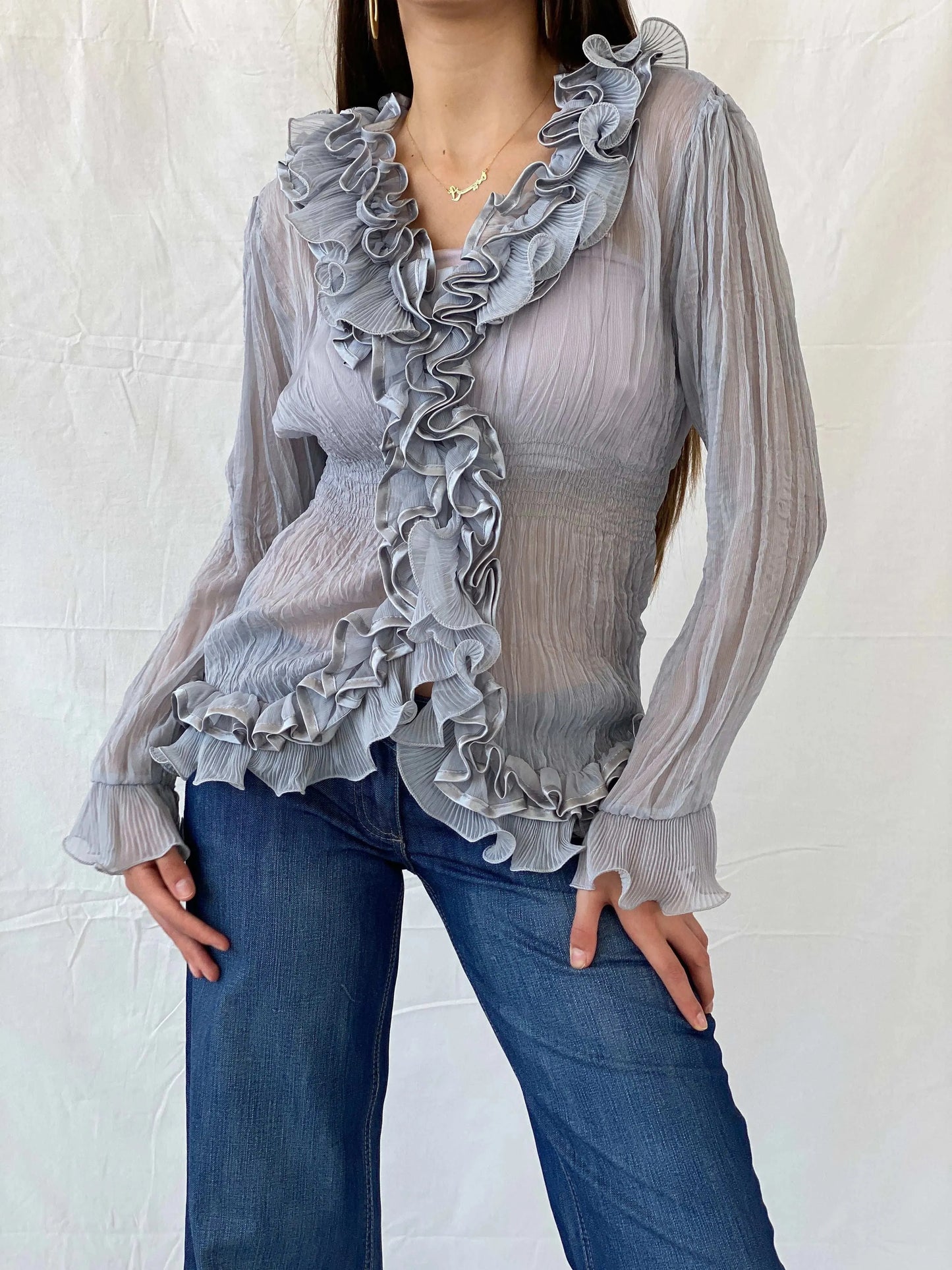 Y2K G&Y Fashion Ruffled Office Core Blouse - XL - Balagan Vintage Full Sleeve Top 00s, 90s, Mira, Office core, women top