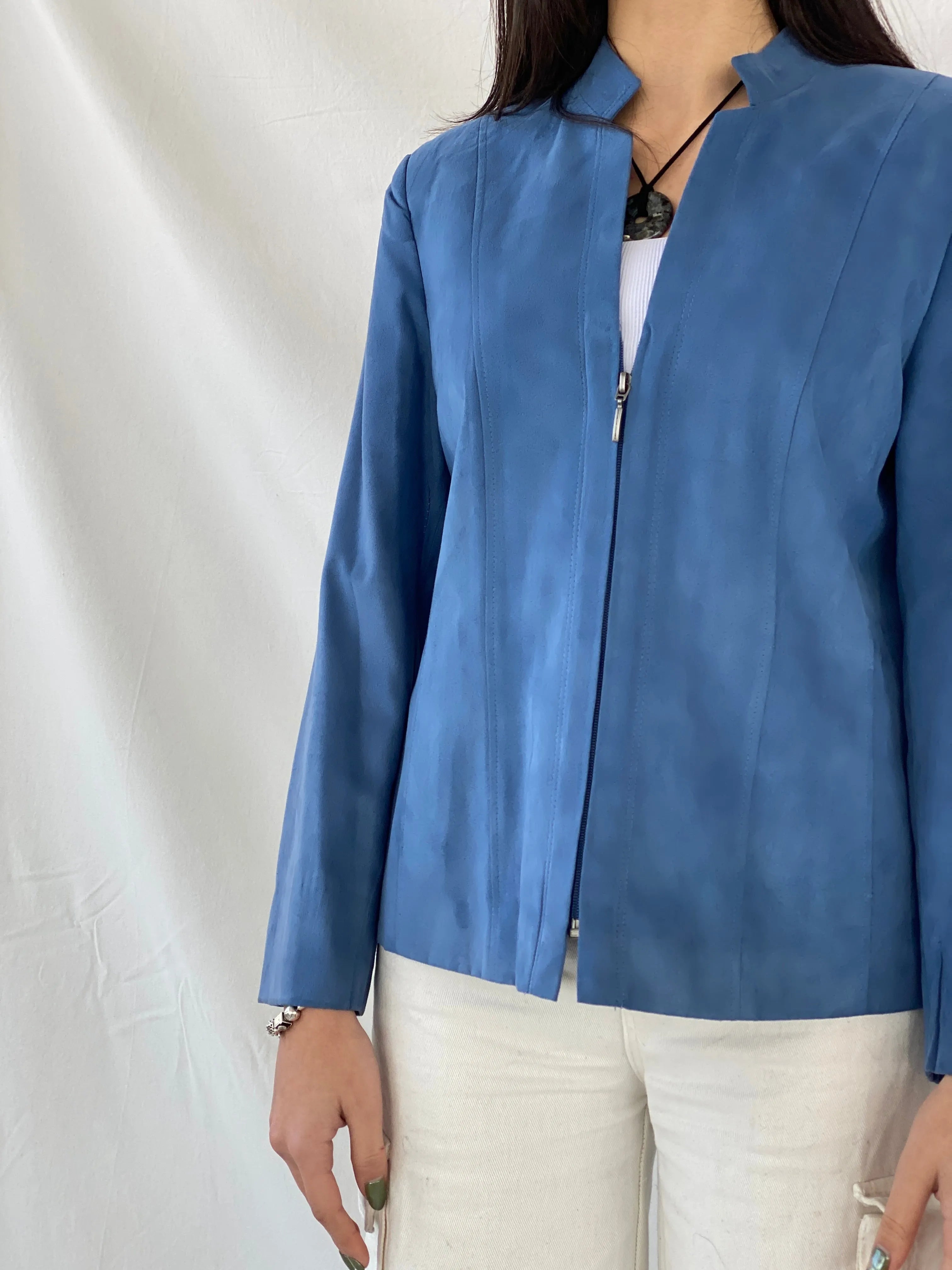 Y2K Gelco Zip Up Blue Women’s Blazer - M - Balagan Vintage Blazer 90s, blazer, Coats&Jackets, Syntia, winter, Women's Blazers