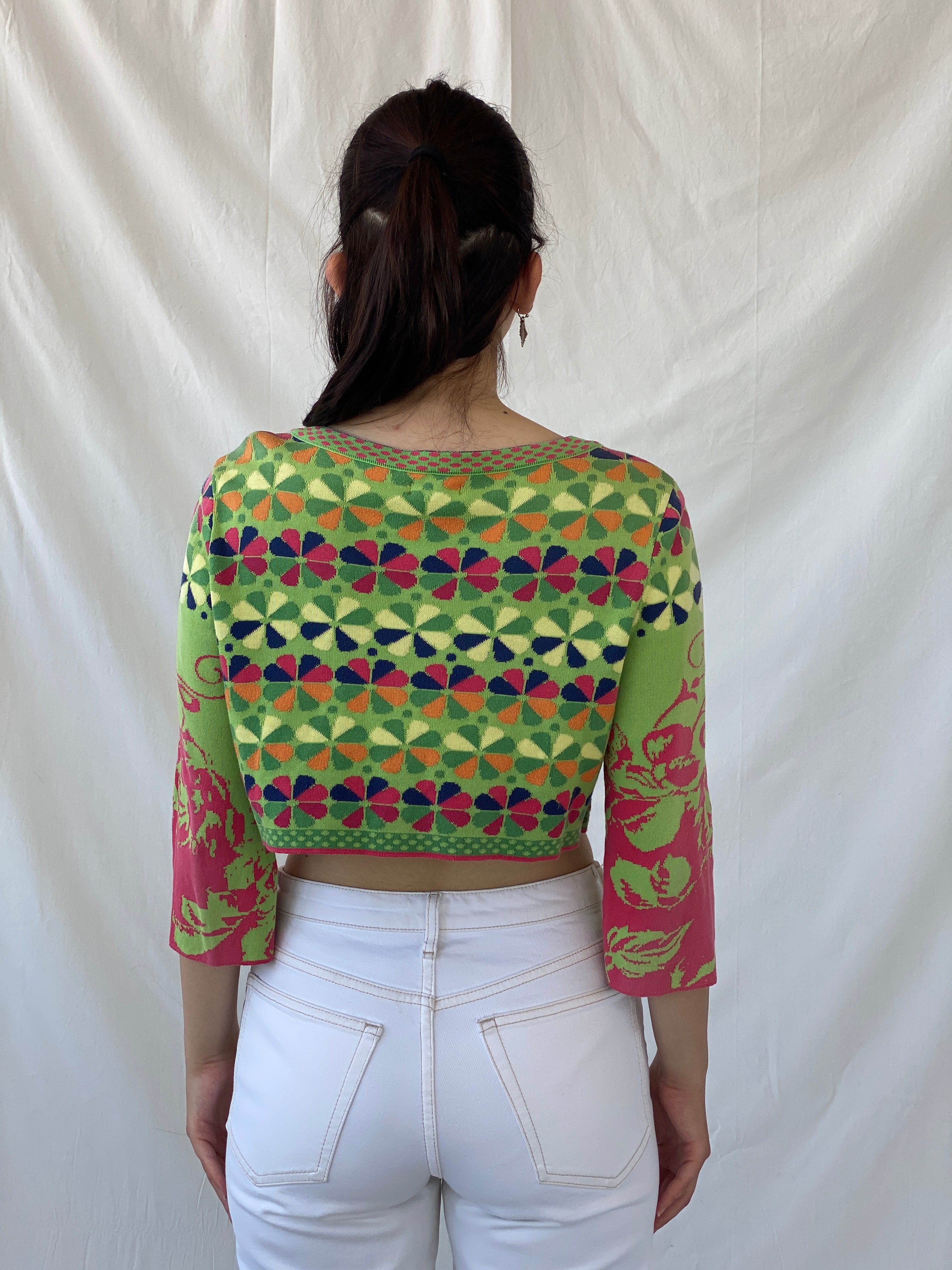 Y2K Ivko Colorful Patterned Cropped Button Up Cardigan - M - Balagan Vintage Cardigan 00s, Ayah, NEW IN, summer, women top