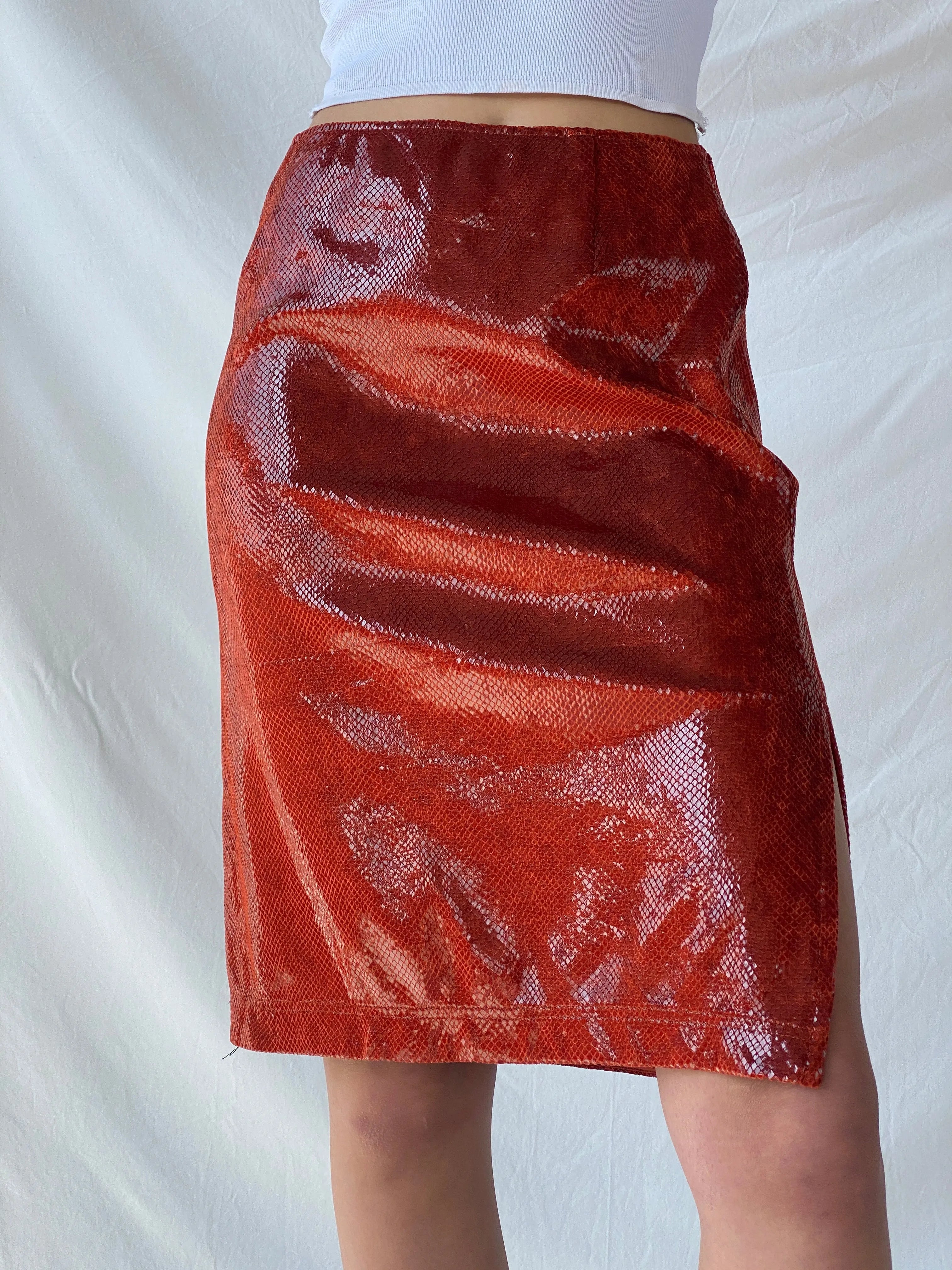 Y2K Jean Paul Metallic Orange Midi Women’s Skirt - M - Balagan Vintage Midi Skirt 00s, consignment, Melika, midi skirt, Syntia, winter