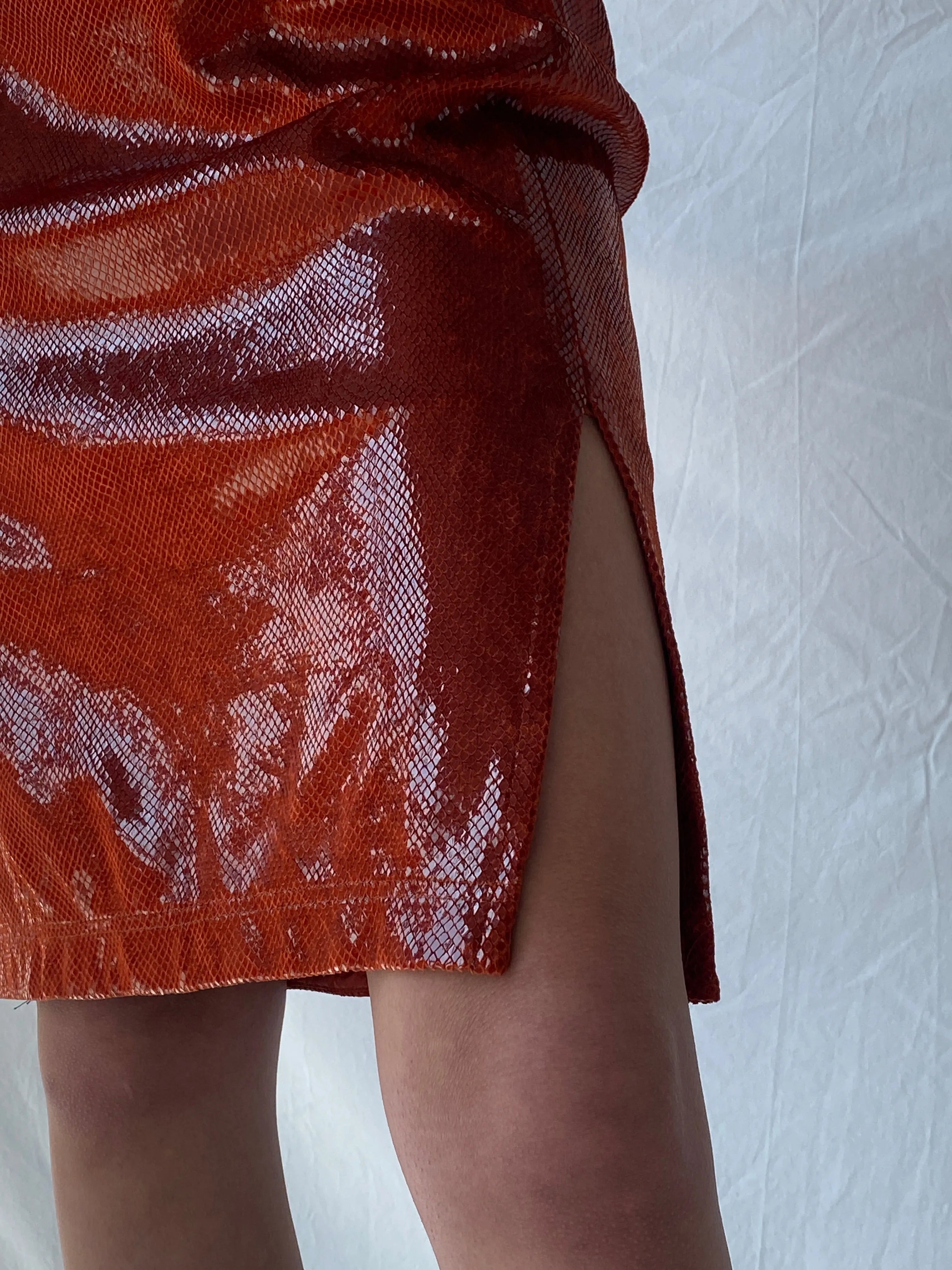 Y2K Jean Paul Metallic Orange Midi Women’s Skirt - M - Balagan Vintage Midi Skirt 00s, consignment, Melika, midi skirt, Syntia, winter
