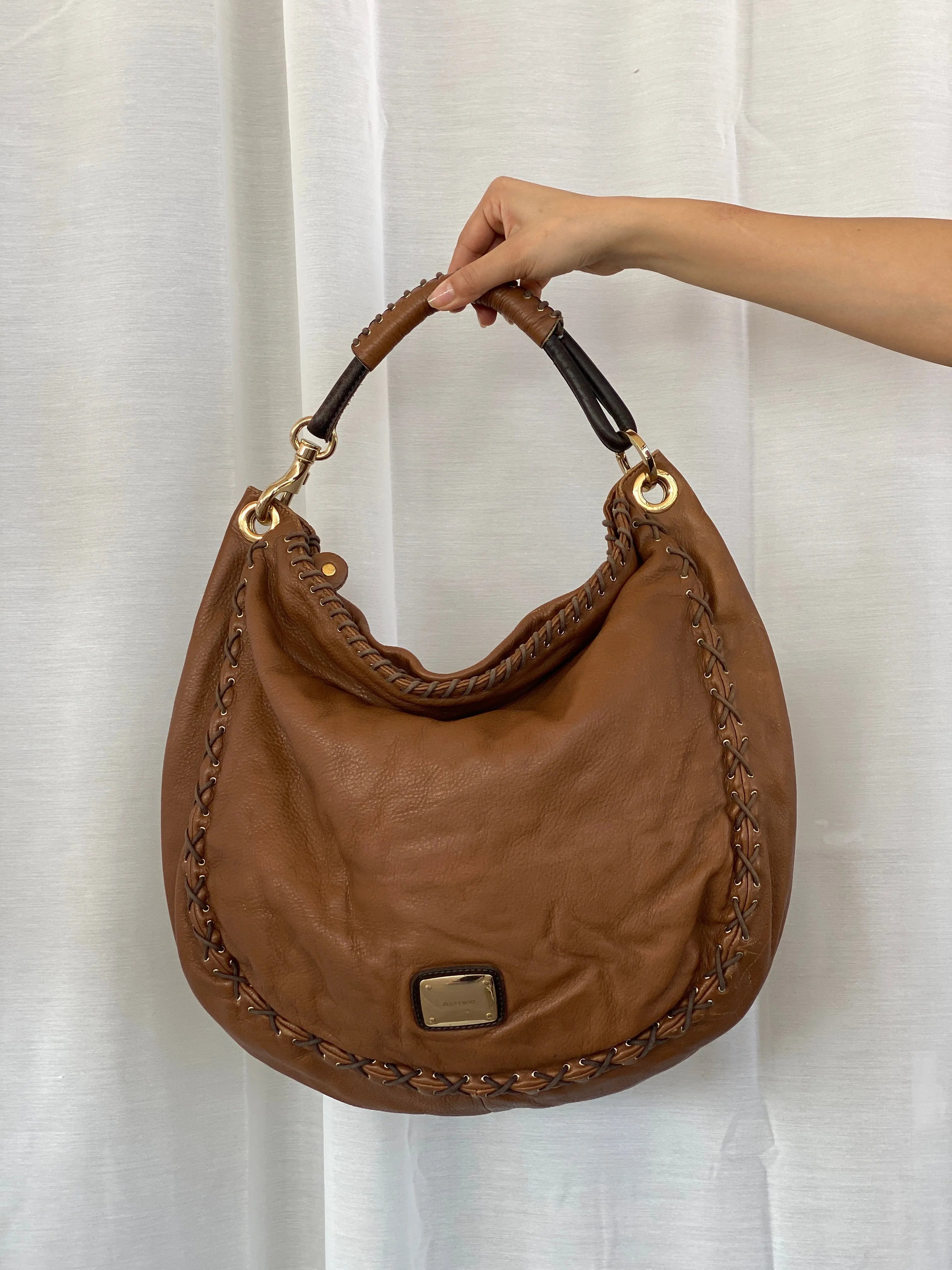 Y2K Jimmy Choo Brown Leather Large Hobo Braided Shoulder Bag - Balagan Vintage Shoulder Bag 90s, bag, black leather, consignment, genuine leather, shoulder bag, Tasnimk