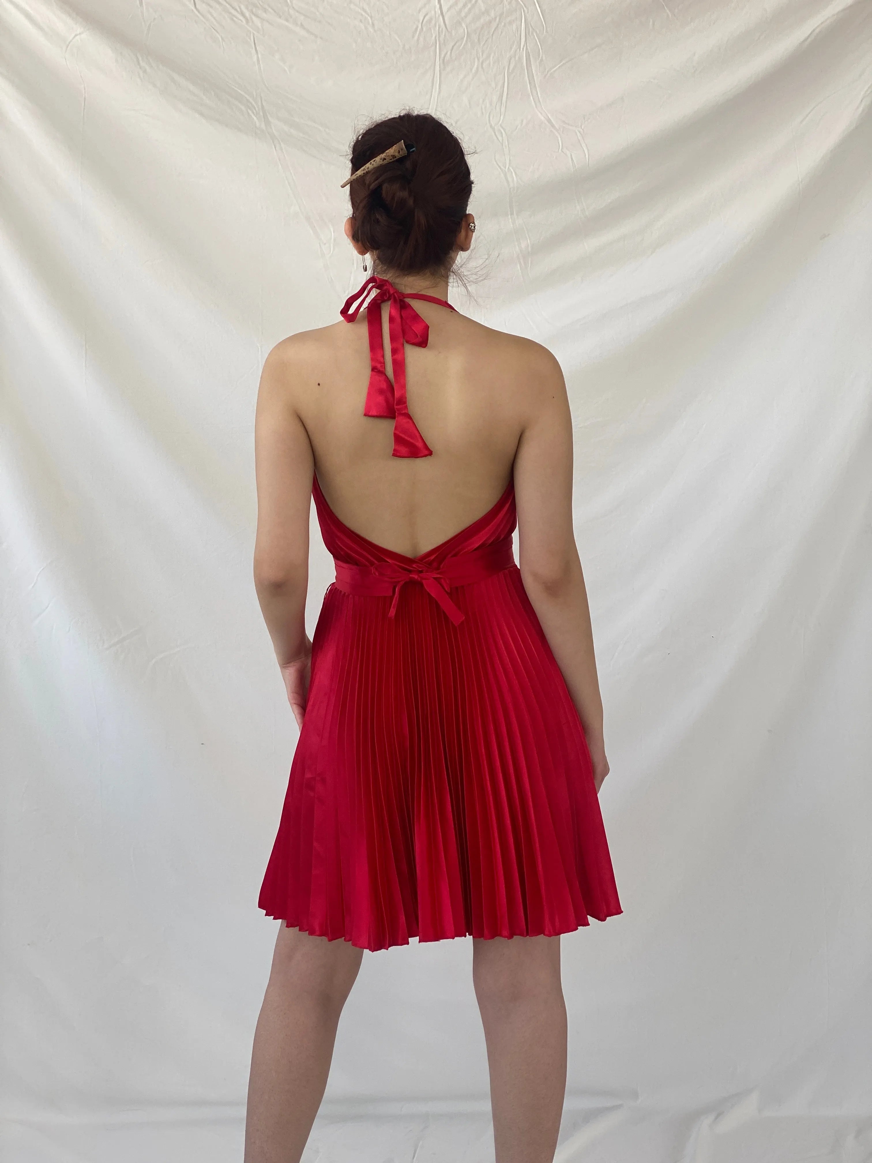 Y2K Joseph Ribkoff Red Pleated Midi Halter Neck Dress - S - Balagan Vintage Midi Dress Ayah, consignment, dress, midi dress, Shireen, Wedding Guest, winter