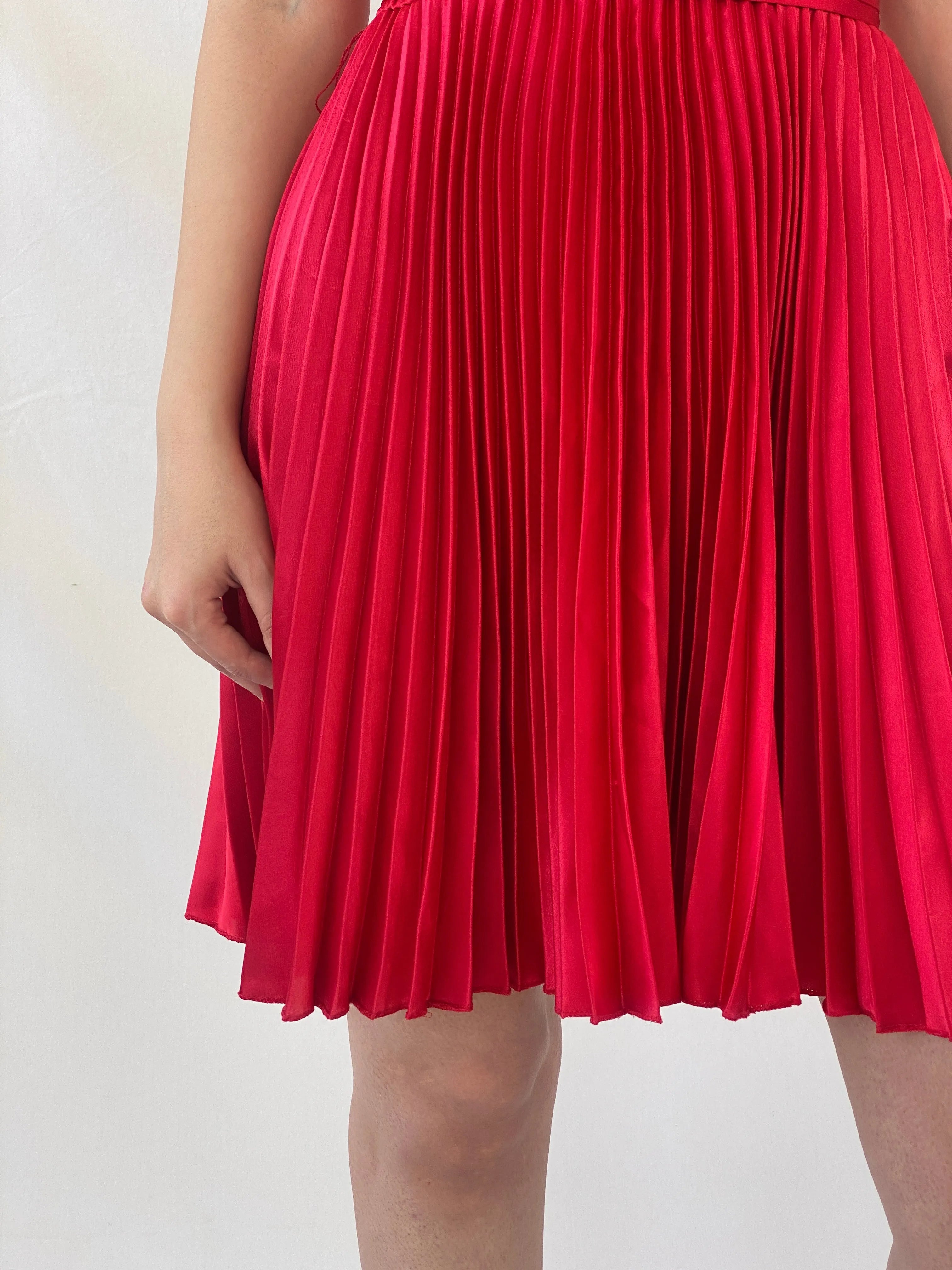 Y2K Joseph Ribkoff Red Pleated Midi Halter Neck Dress - S - Balagan Vintage Midi Dress Ayah, consignment, dress, midi dress, Shireen, Wedding Guest, winter