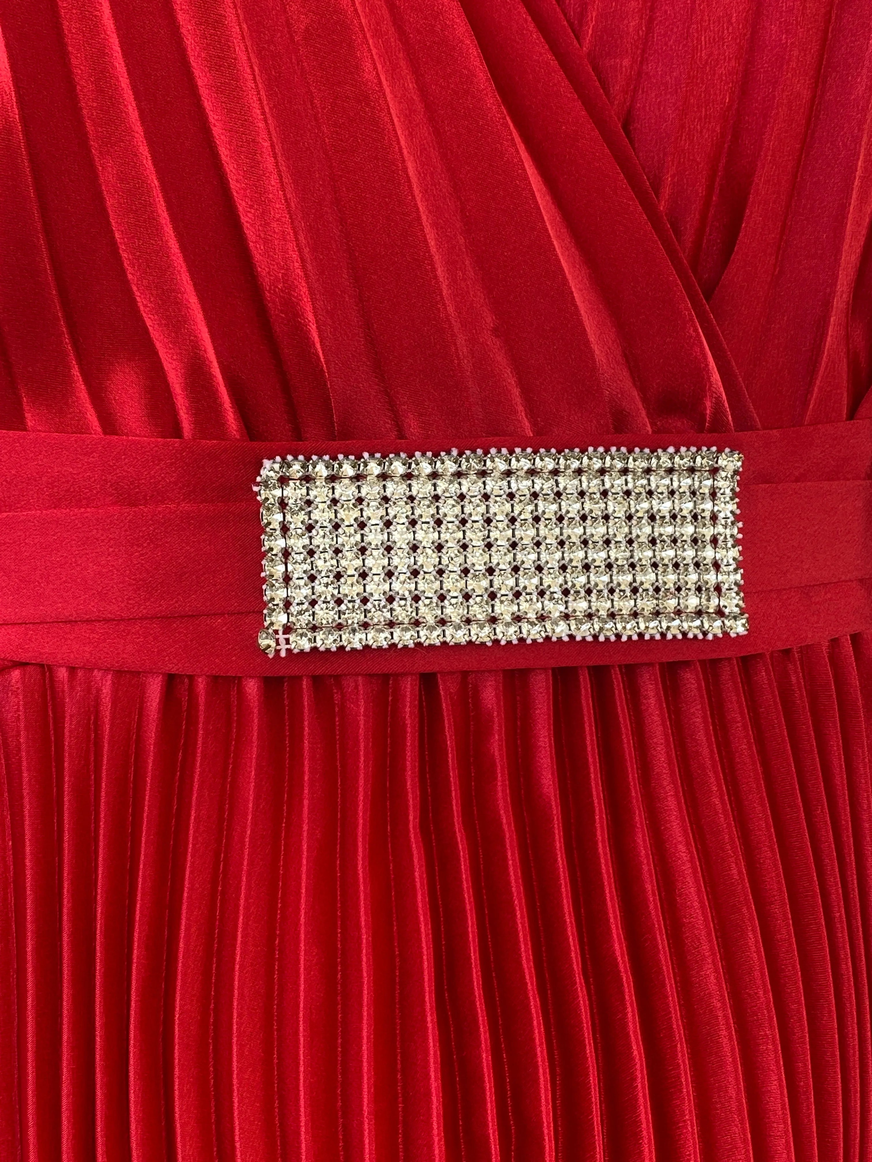 Y2K Joseph Ribkoff Red Pleated Midi Halter Neck Dress - S - Balagan Vintage Midi Dress Ayah, consignment, dress, midi dress, Shireen, Wedding Guest, winter