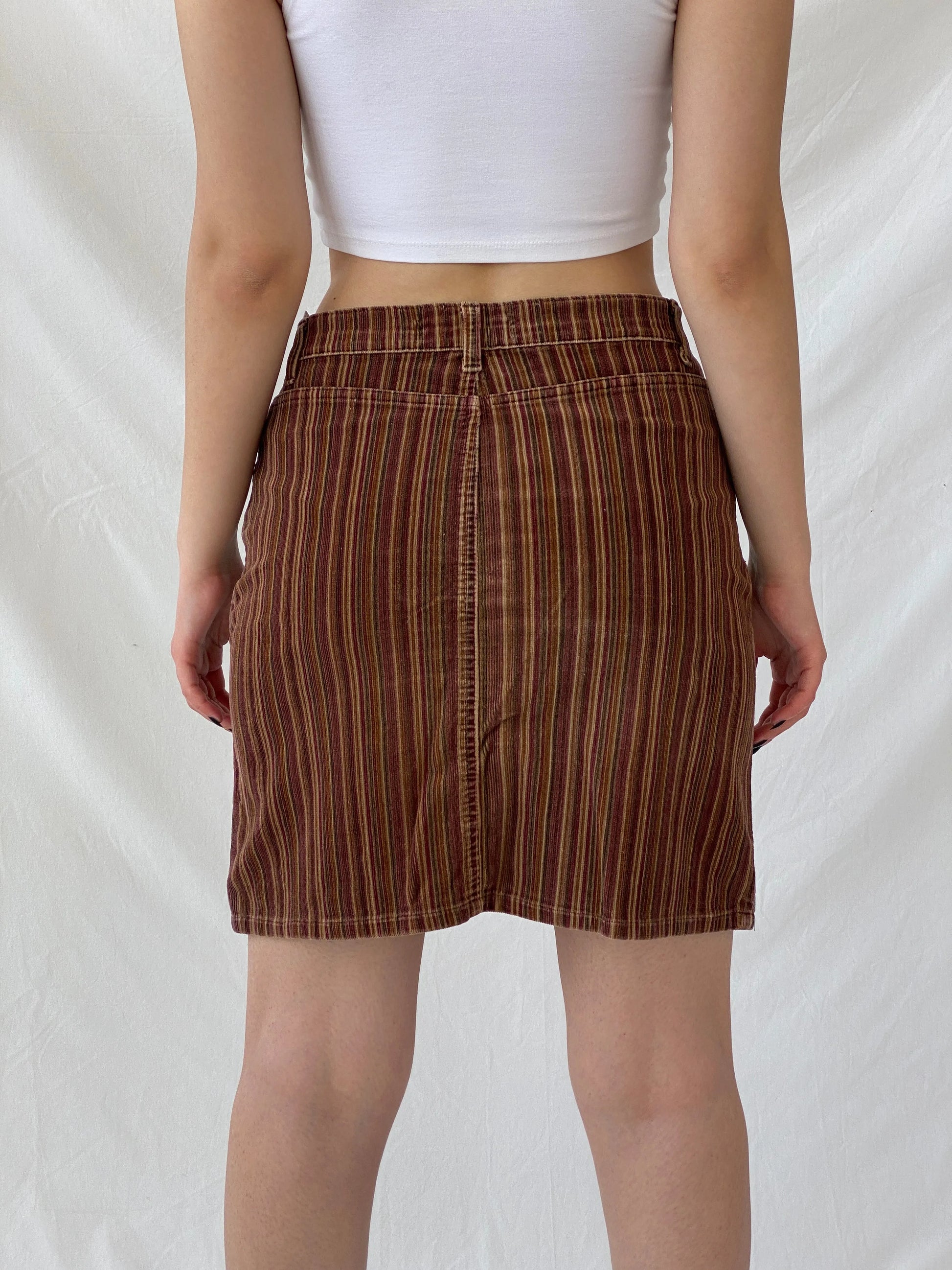 Y2K Kaliko Striped Corduroy Brown Short Skirt - M - Balagan Vintage Mini Skirt Ayah, corduroy, mini skirt, striped, striped skirt, winter