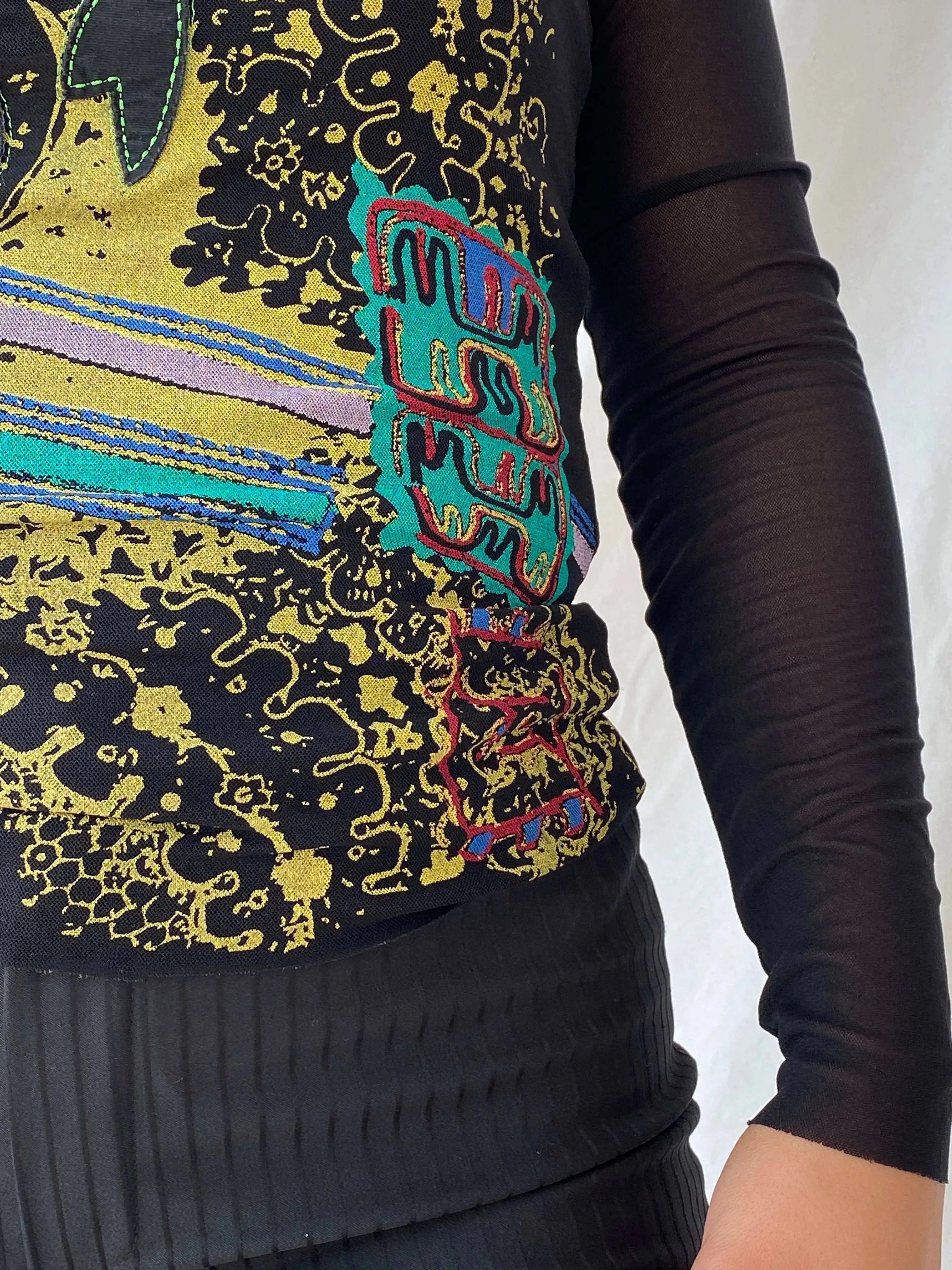 Y2K KOOKAI Grunge Graphic Black Long Sleeve Mesh Top - S - Balagan Vintage Full Sleeve Top 90s, full sleeve top, graphic, graphic top, Lana, women top