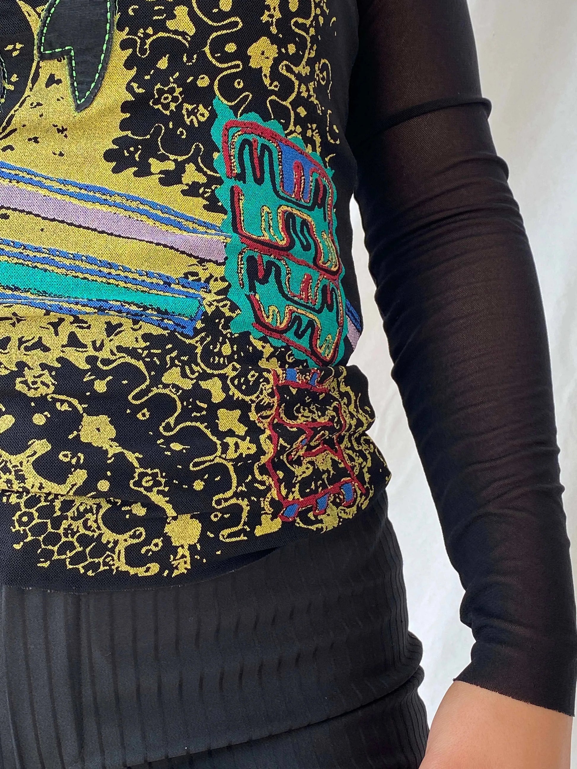 Y2K KOOKAI Grunge Graphic Black Long Sleeve Mesh Top - S - Balagan Vintage Full Sleeve Top 90s, full sleeve top, graphic, graphic top, Lana, women top