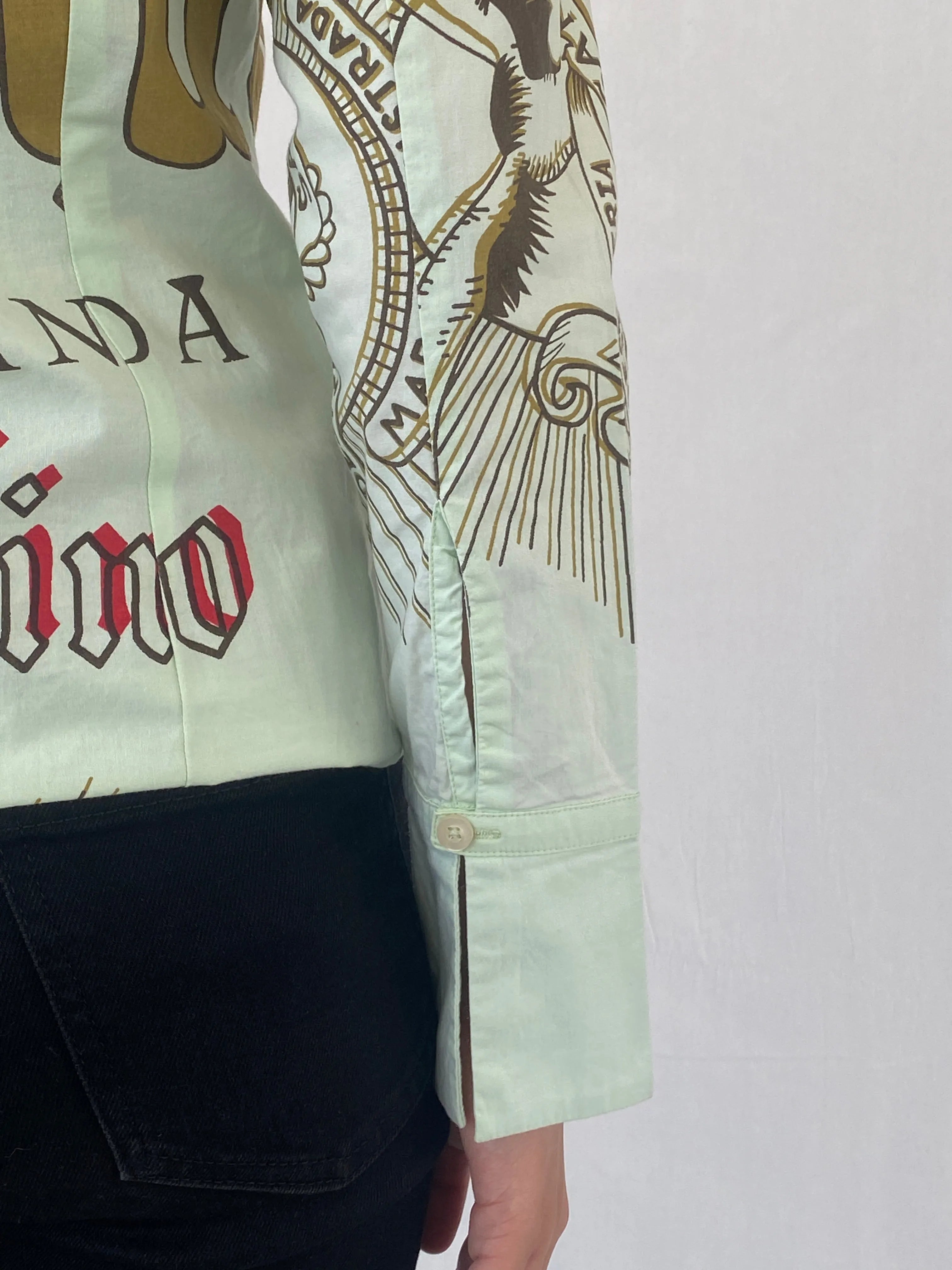 Y2K LAGA Mint Green Women’s Long Sleeve Button Up Graphic Cotton Shirt - M - Balagan Vintage Full Sleeve Shirt 00s, Celine, cotton shirt, graphic, women shirt