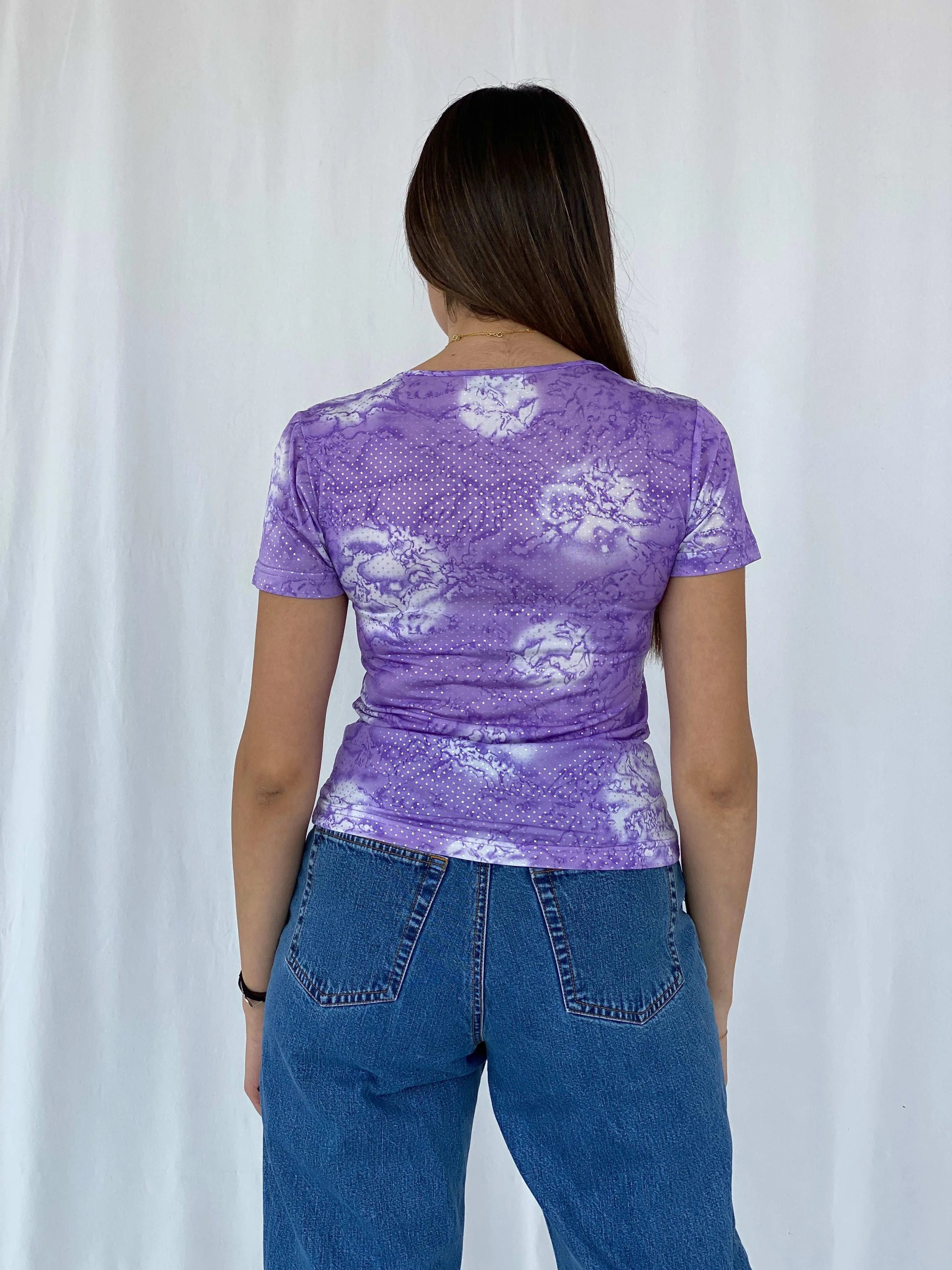 Y2K Metrofive Shimmery Top Size XL - Balagan Vintage Half Sleeve Top 00s, Juana, summer, Top, Y2K
