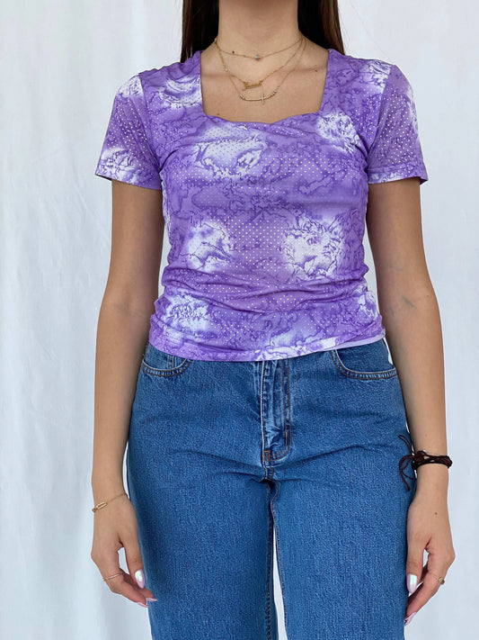Y2K Metrofive Shimmery Top Size XL - Balagan Vintage Half Sleeve Top 00s, Juana, summer, Top, Y2K