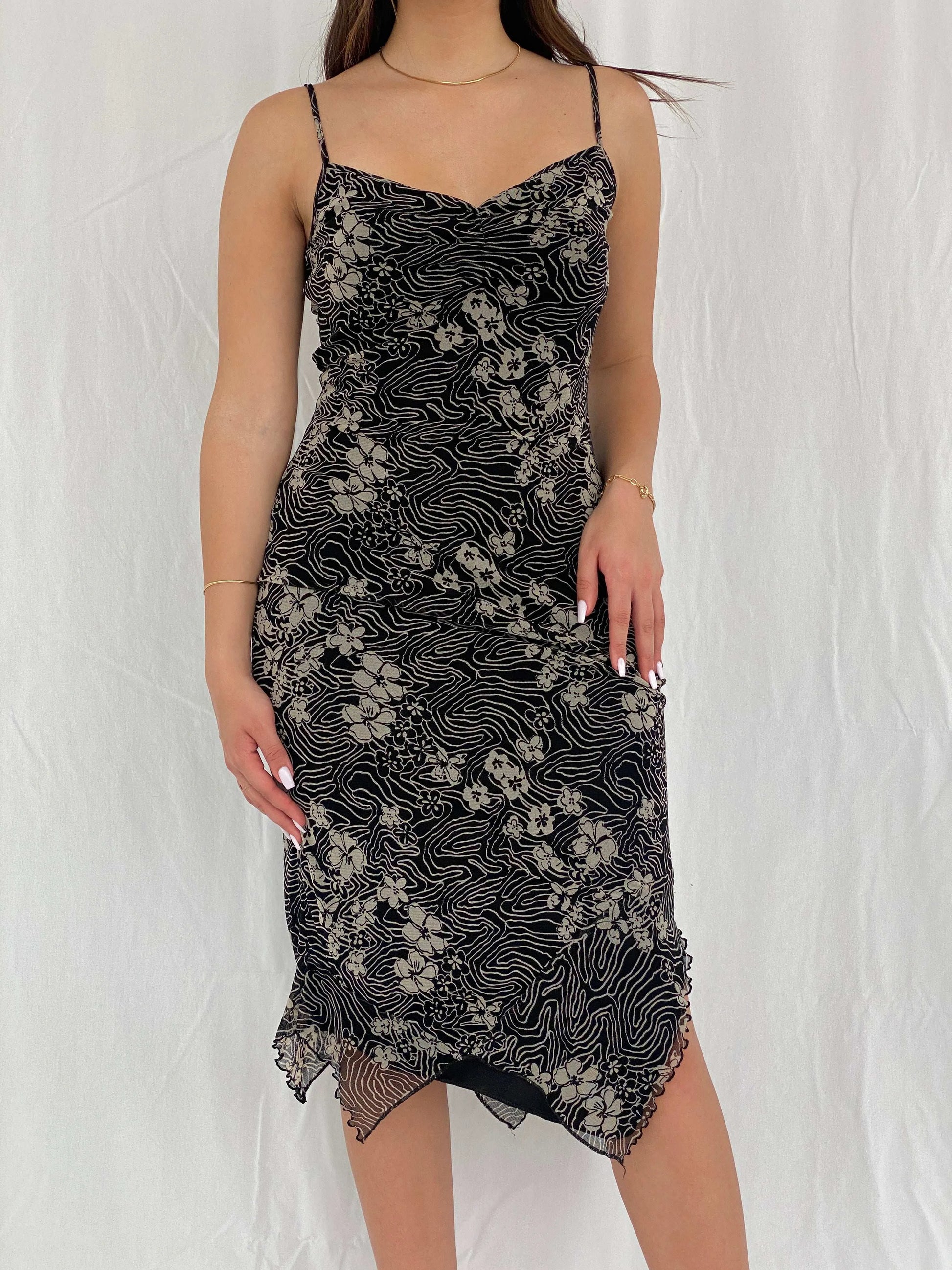 Y2K Mexx Fitted Mesh Floral Midi Dress Size S - Balagan Vintage Midi Dress 00s, 00s dress, Deals, floral, floral dress, floral print, midi dress, Rama
