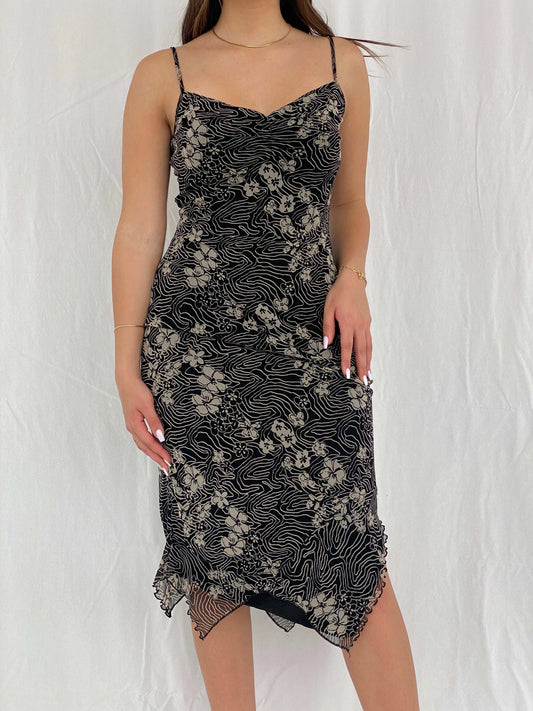 Y2K Mexx Fitted Mesh Floral Midi Dress Size S - Balagan Vintage Midi Dress 00s, 00s dress, Deals, floral, floral dress, floral print, midi dress, Rama